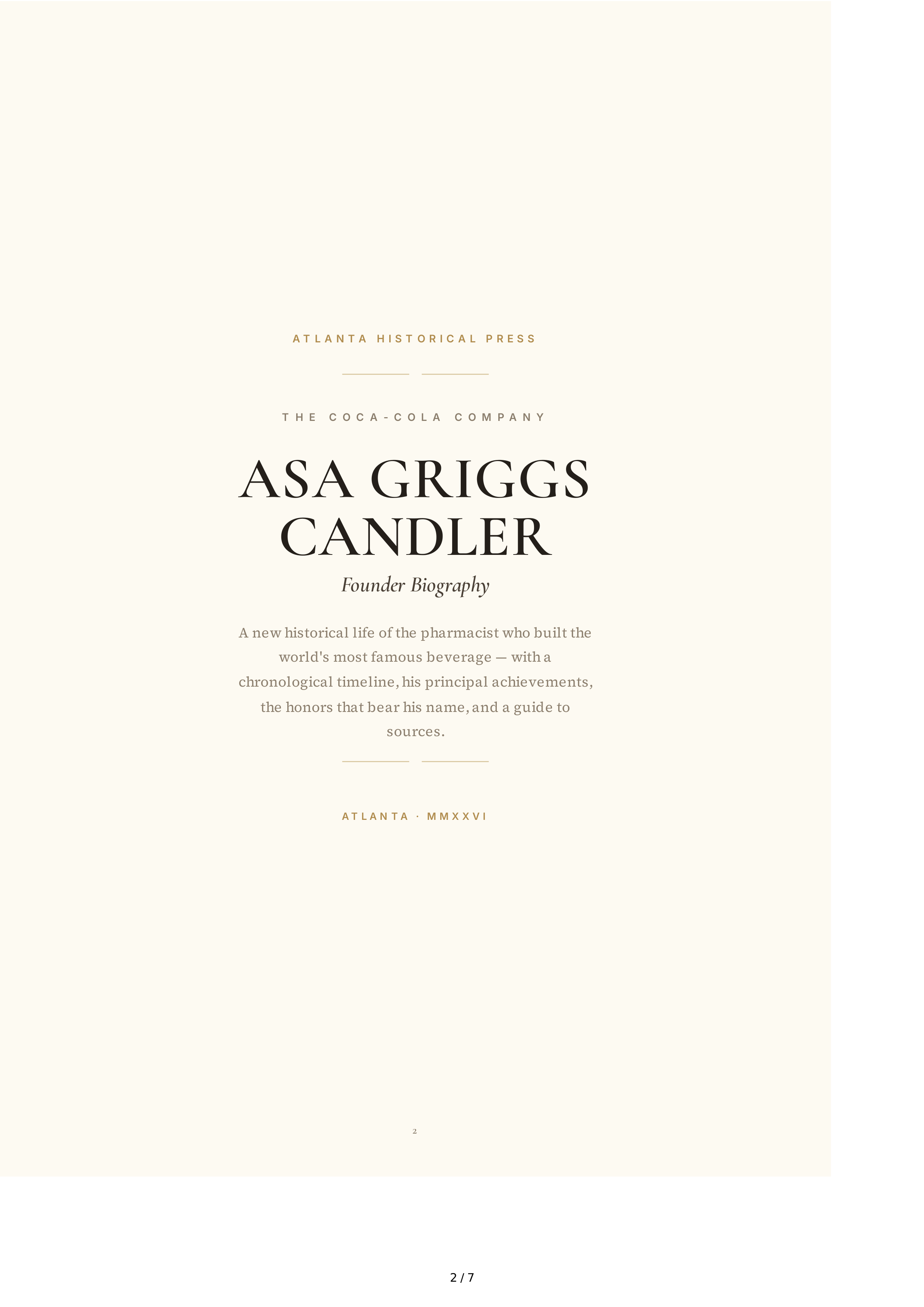 The Coca-Cola Company Asa Griggs Candler Founder Biography — page 2