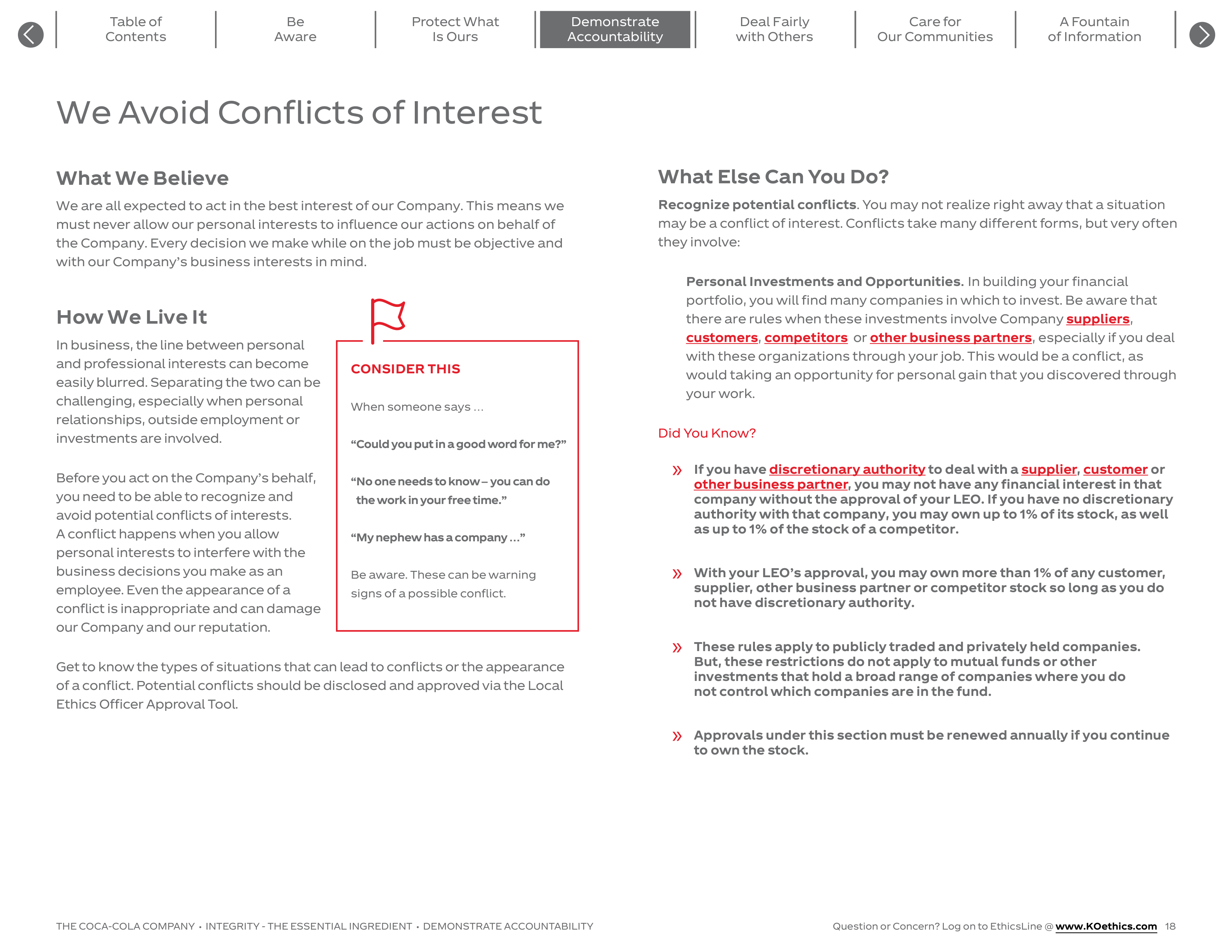 The Coca-Cola Company Code of Business Conduct Handbook — page 18
