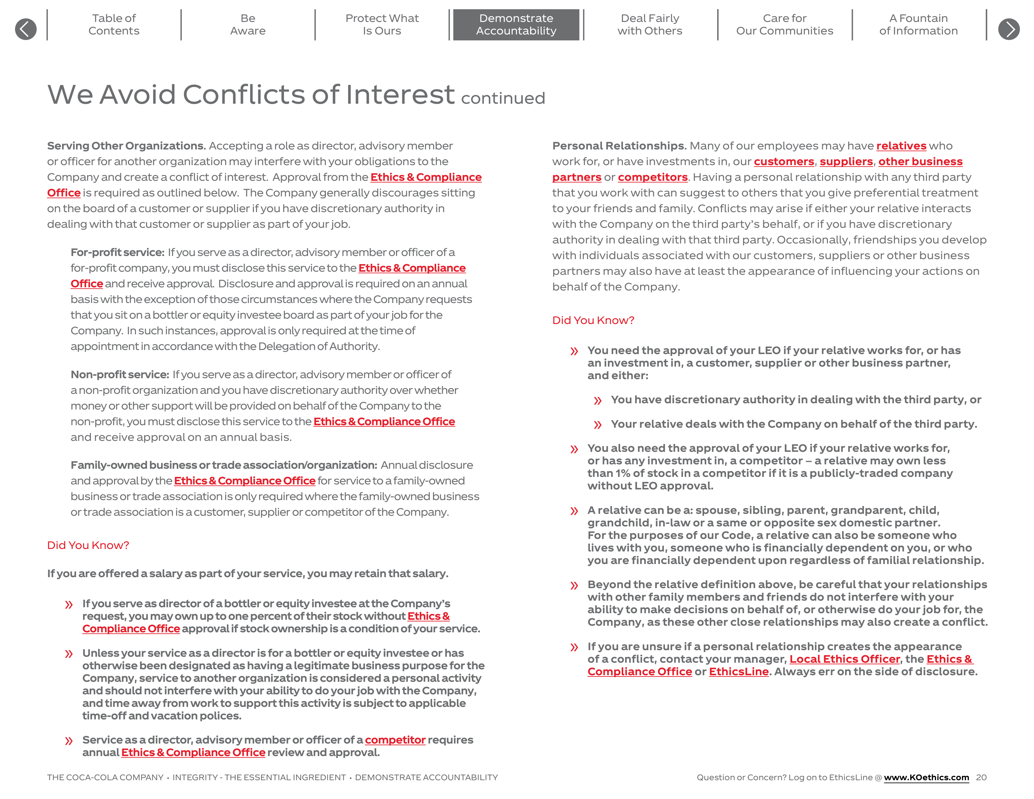 The Coca-Cola Company Code of Business Conduct Handbook — page 20