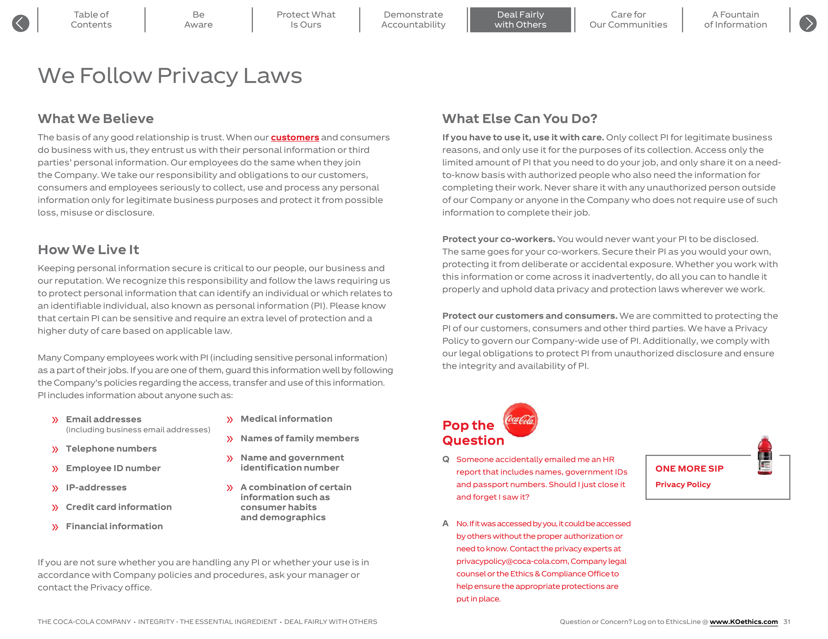 The Coca-Cola Company Code of Business Conduct Handbook — page 31