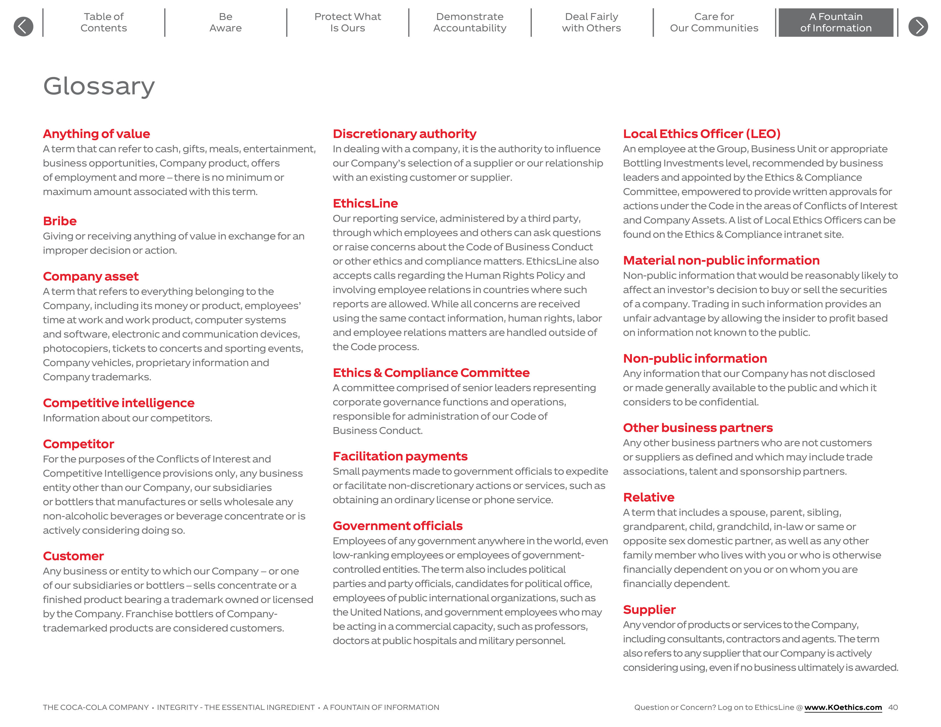 The Coca-Cola Company Code of Business Conduct Handbook — page 40