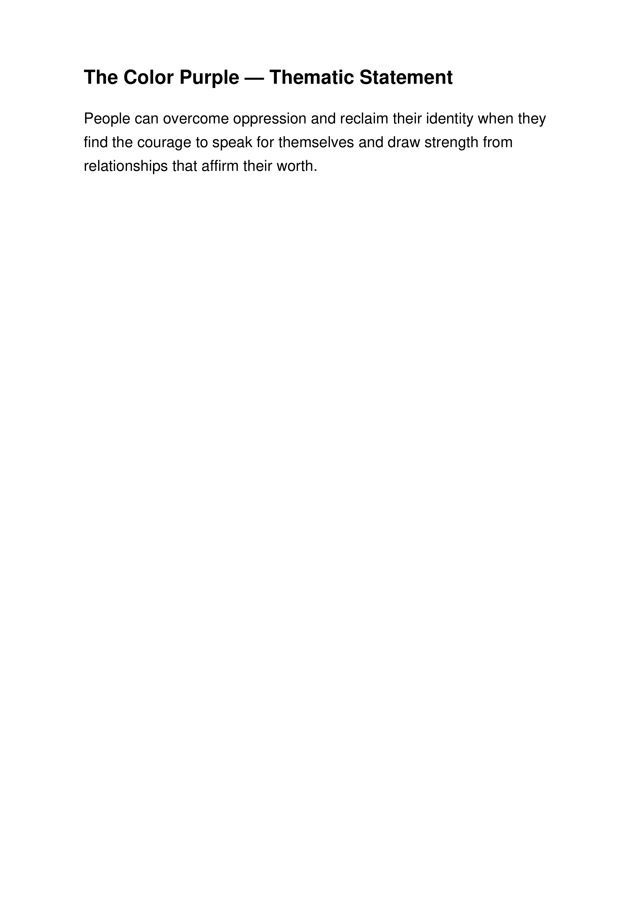 The Color Purple Thematic Statement — page 1