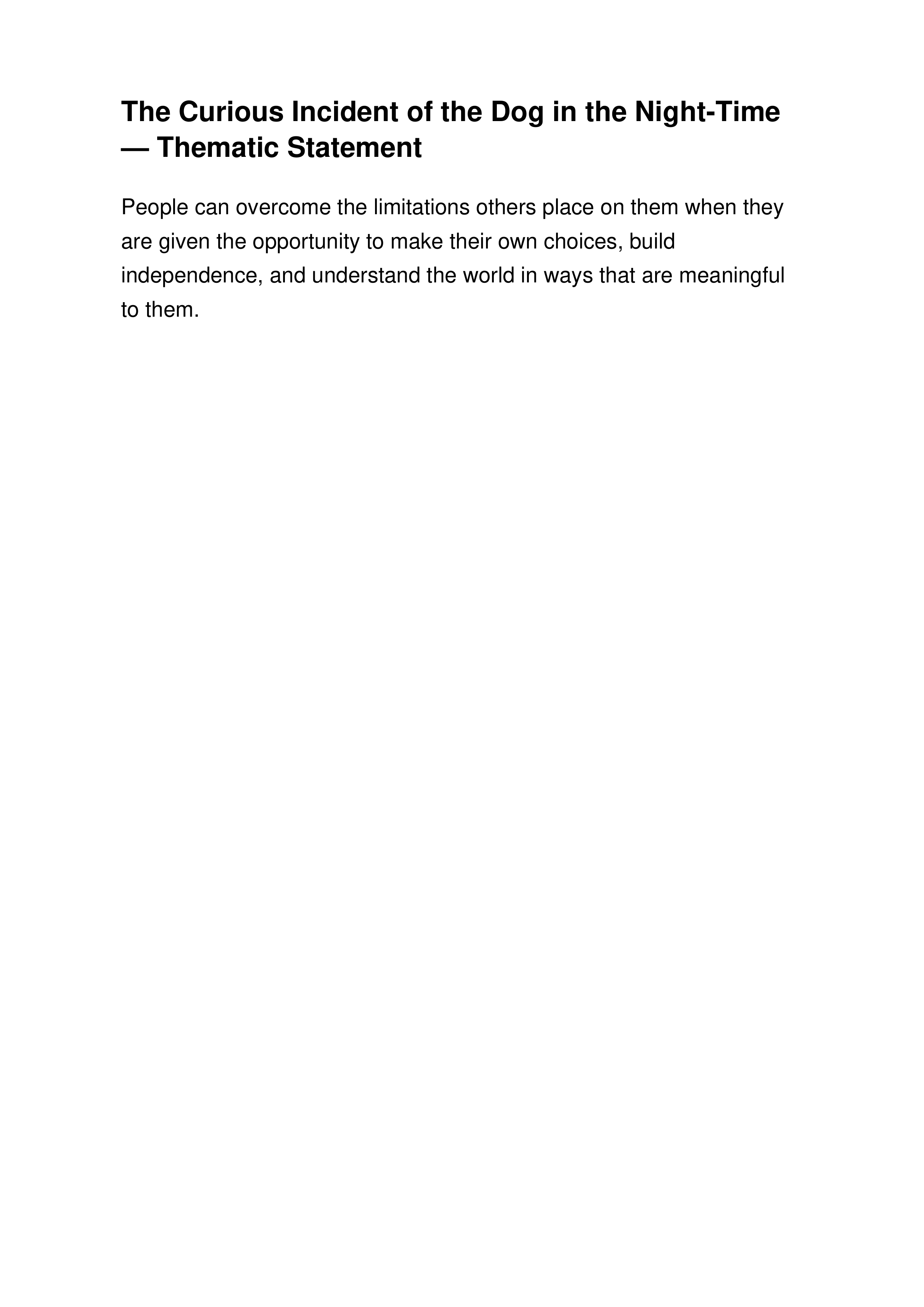 The Curious Incident of the Dog in the Night-Time Thematic Statement — page 1