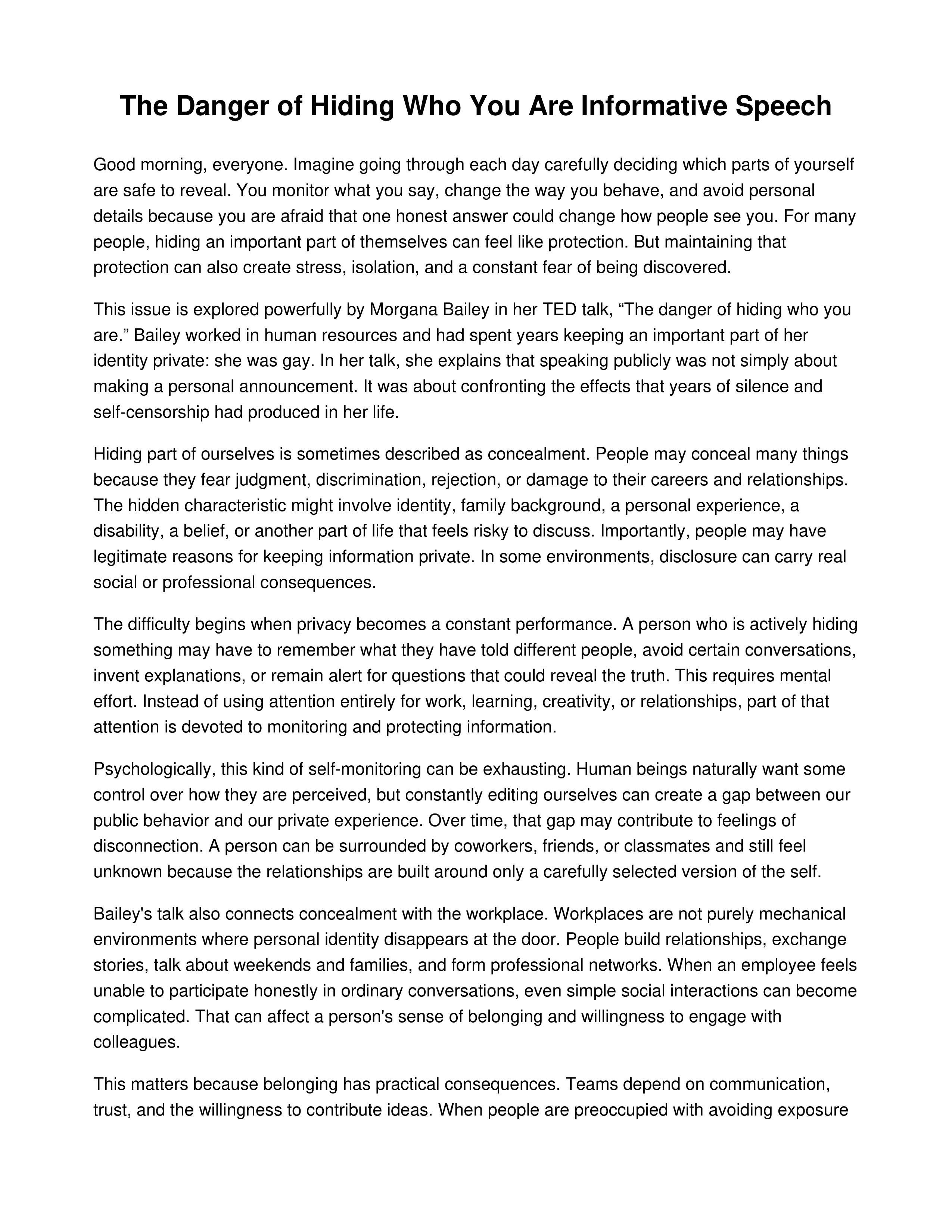 The Danger of Hiding Who You Are Informative Speech — page 1