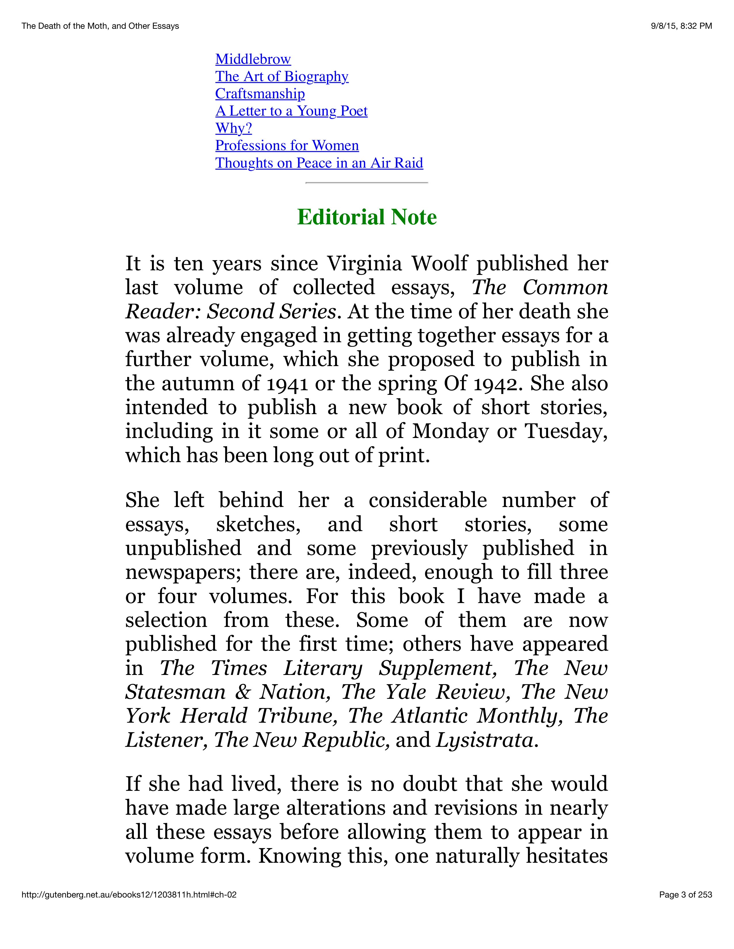 The Death of the Moth Essay — page 1