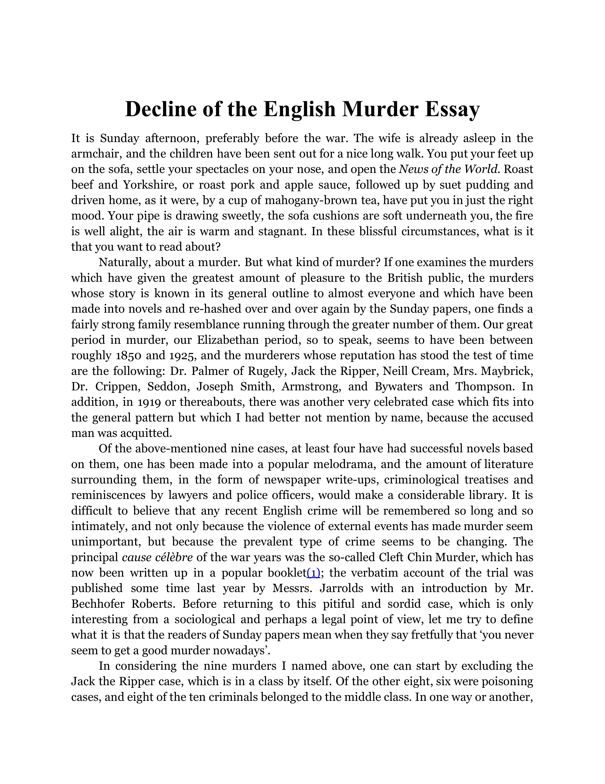 The Decline of the English Murder Essay — page 1