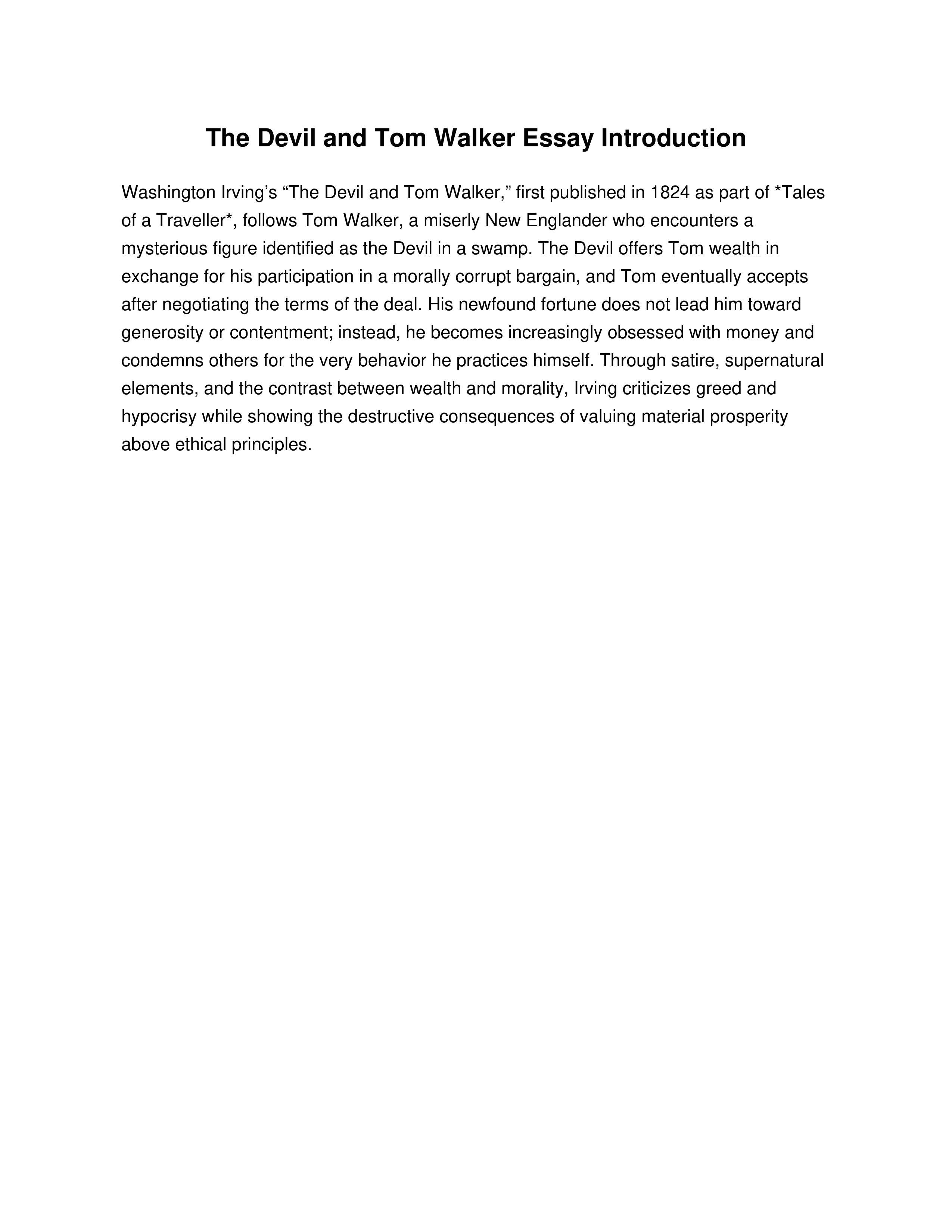 The Devil and Tom Walker Essay Introduction — page 1