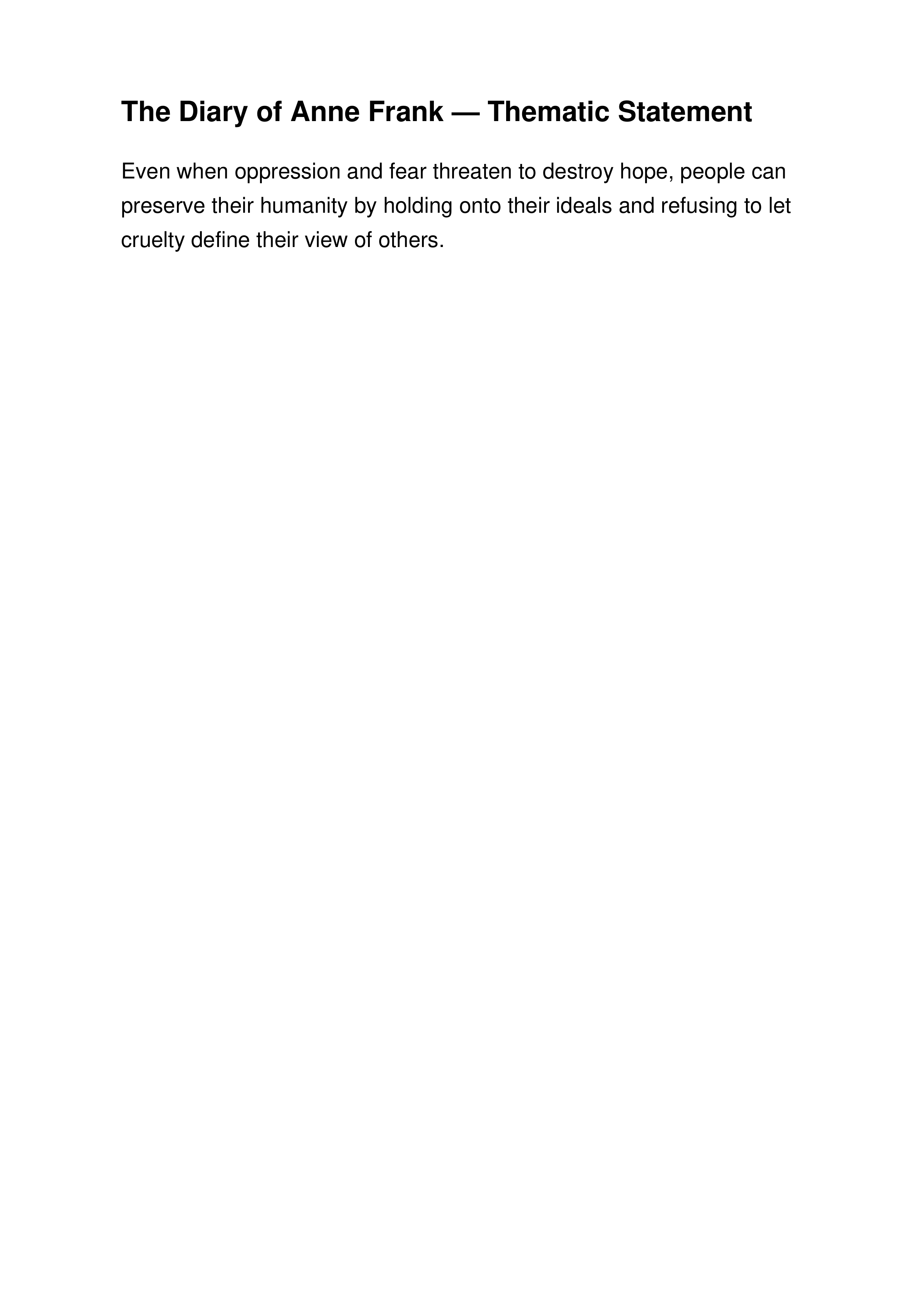 The Diary of Anne Frank Thematic Statement — page 1