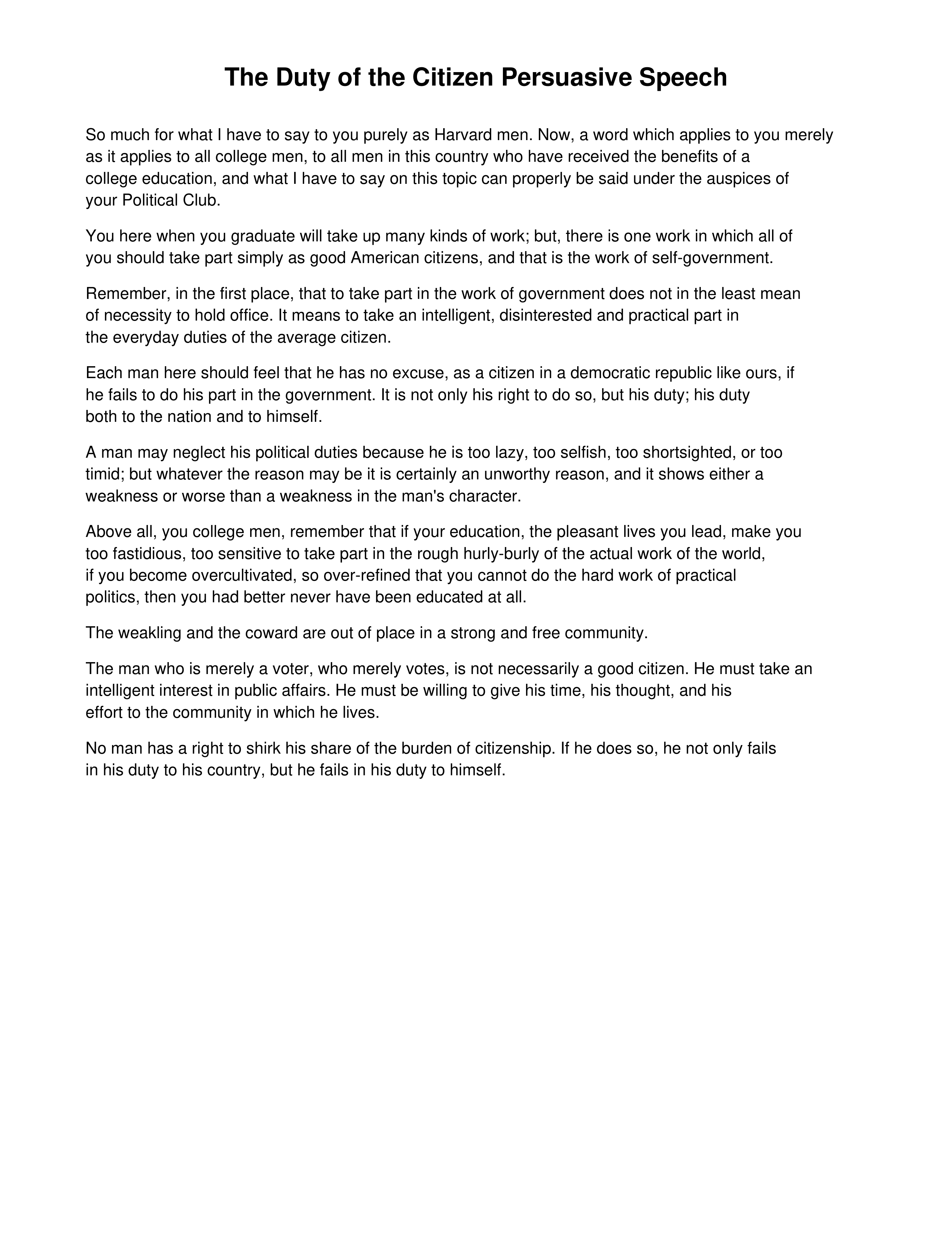 The Duty of the Citizen Persuasive Speech — page 1