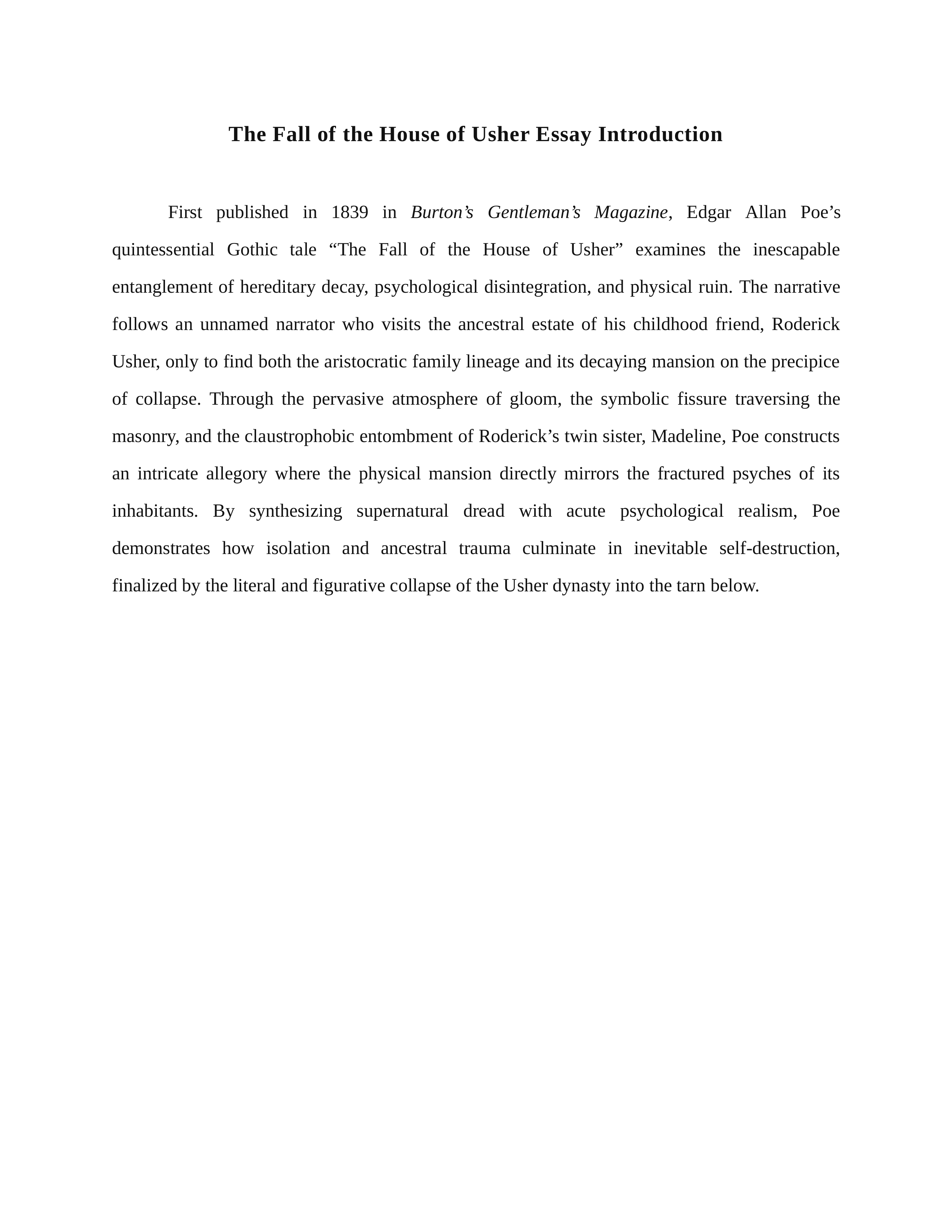 The Fall of the House of Usher Essay Introduction — page 1