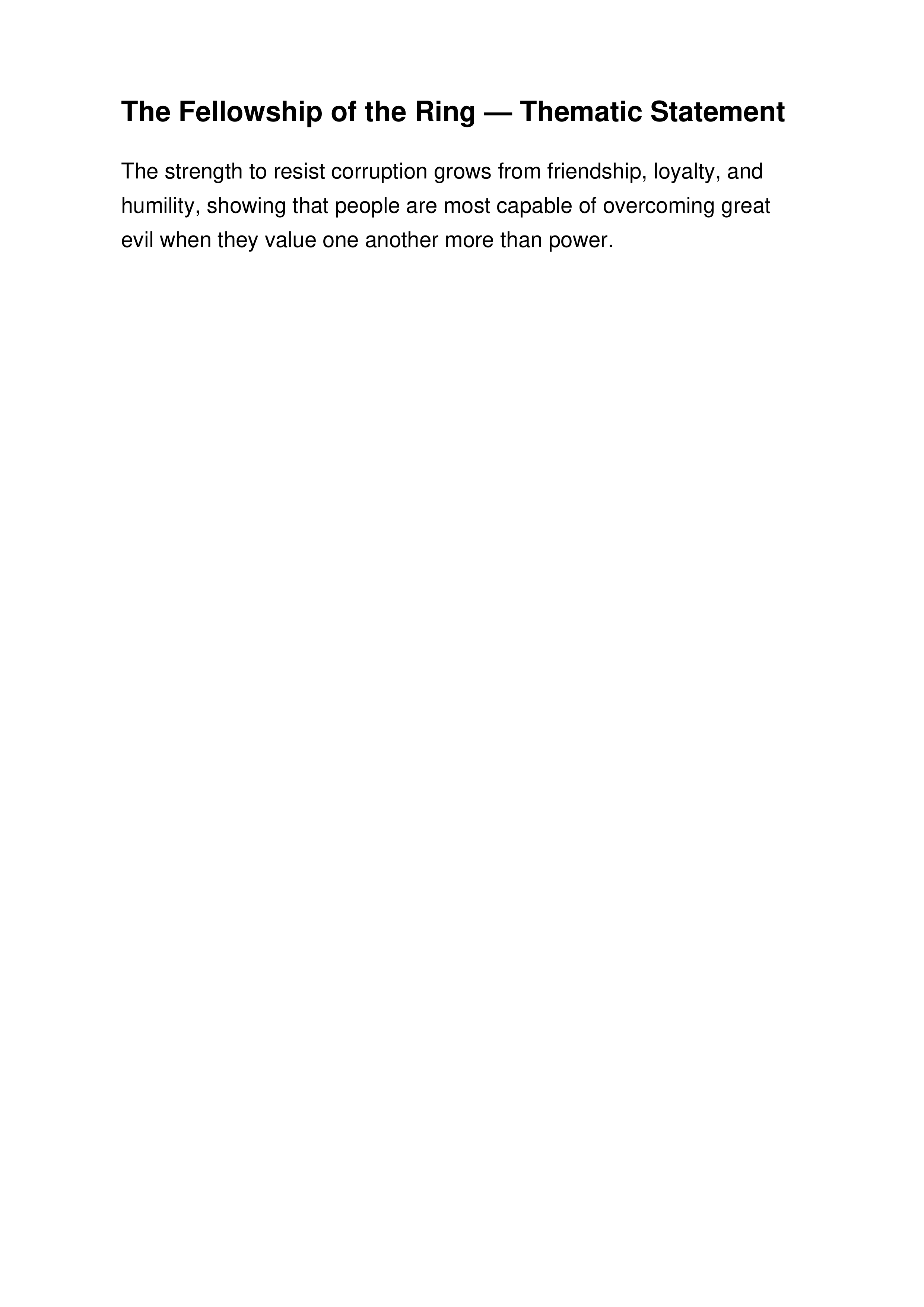 The Fellowship of the Ring Thematic Statement — page 1