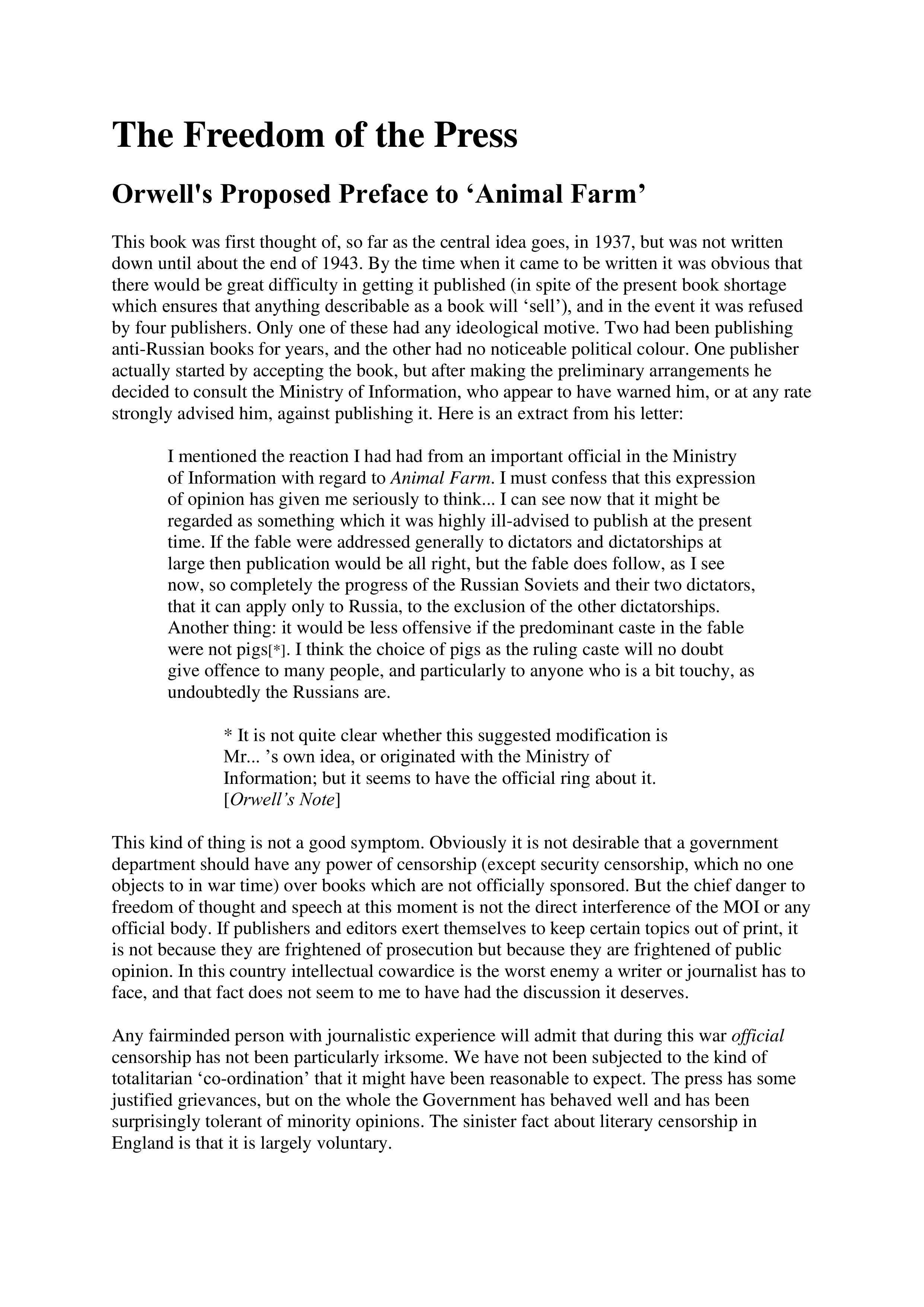 The Freedom of the Press Essay — page 1