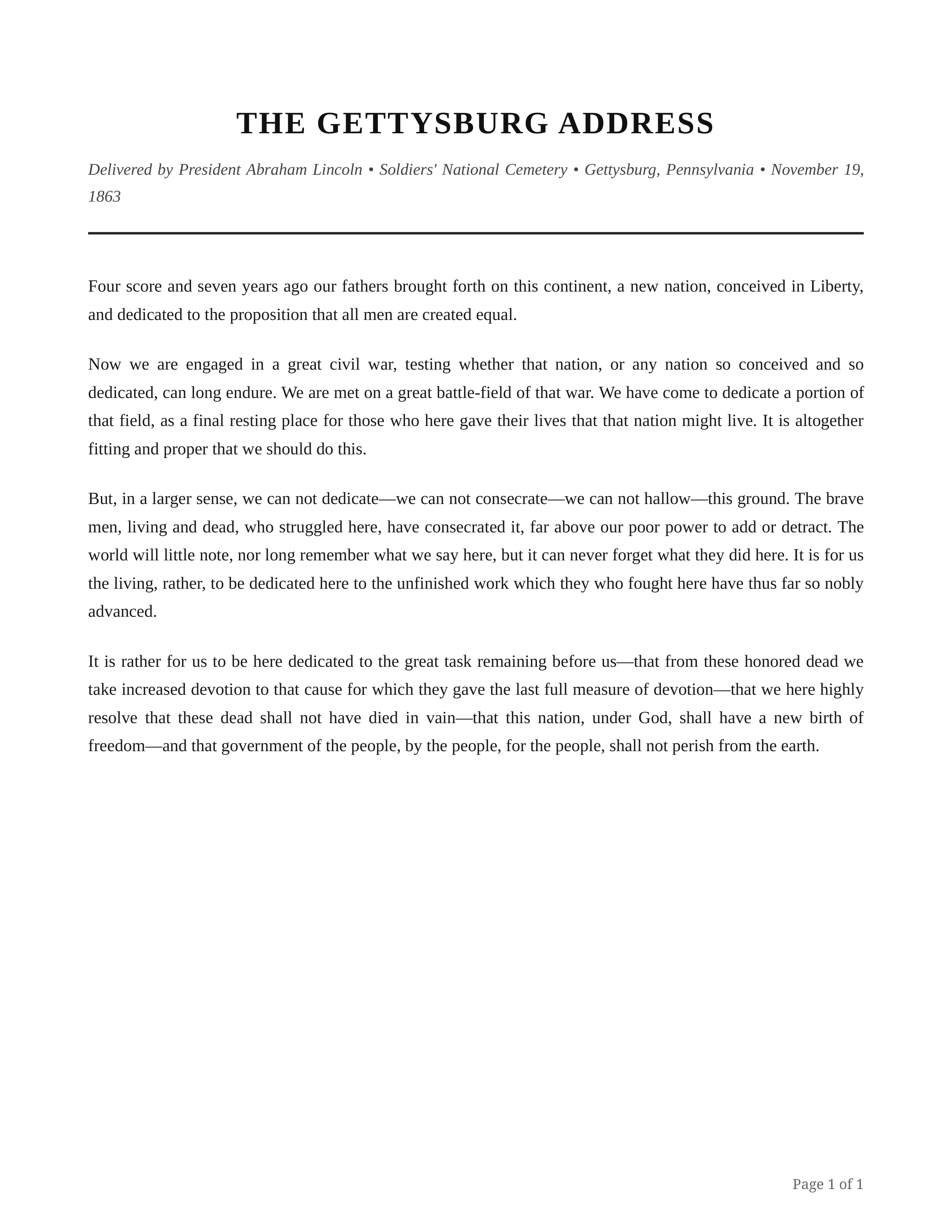 The Gettysburg Address Persuasive Speech — page 1