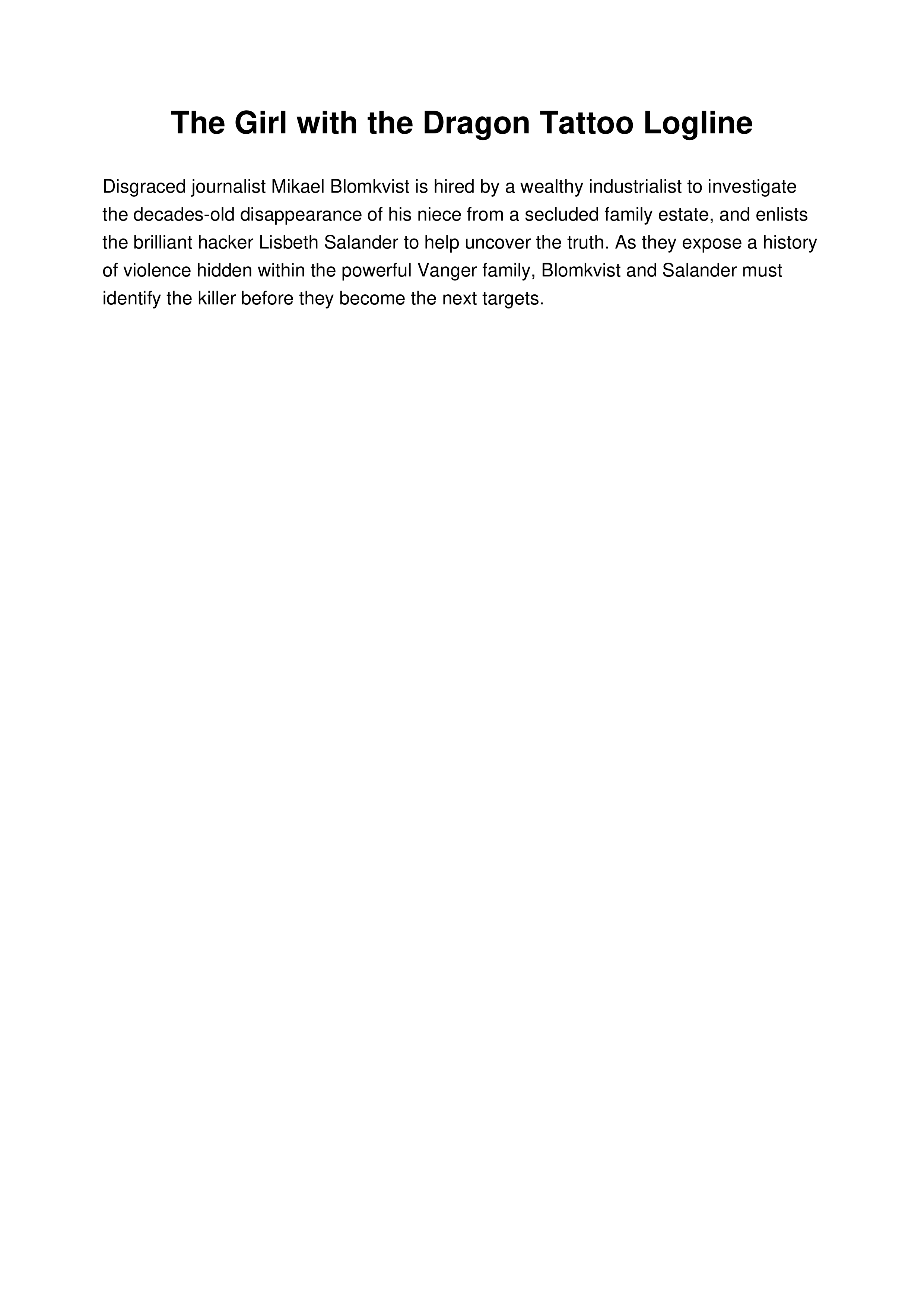 The Girl with the Dragon Tattoo Logline — page 1