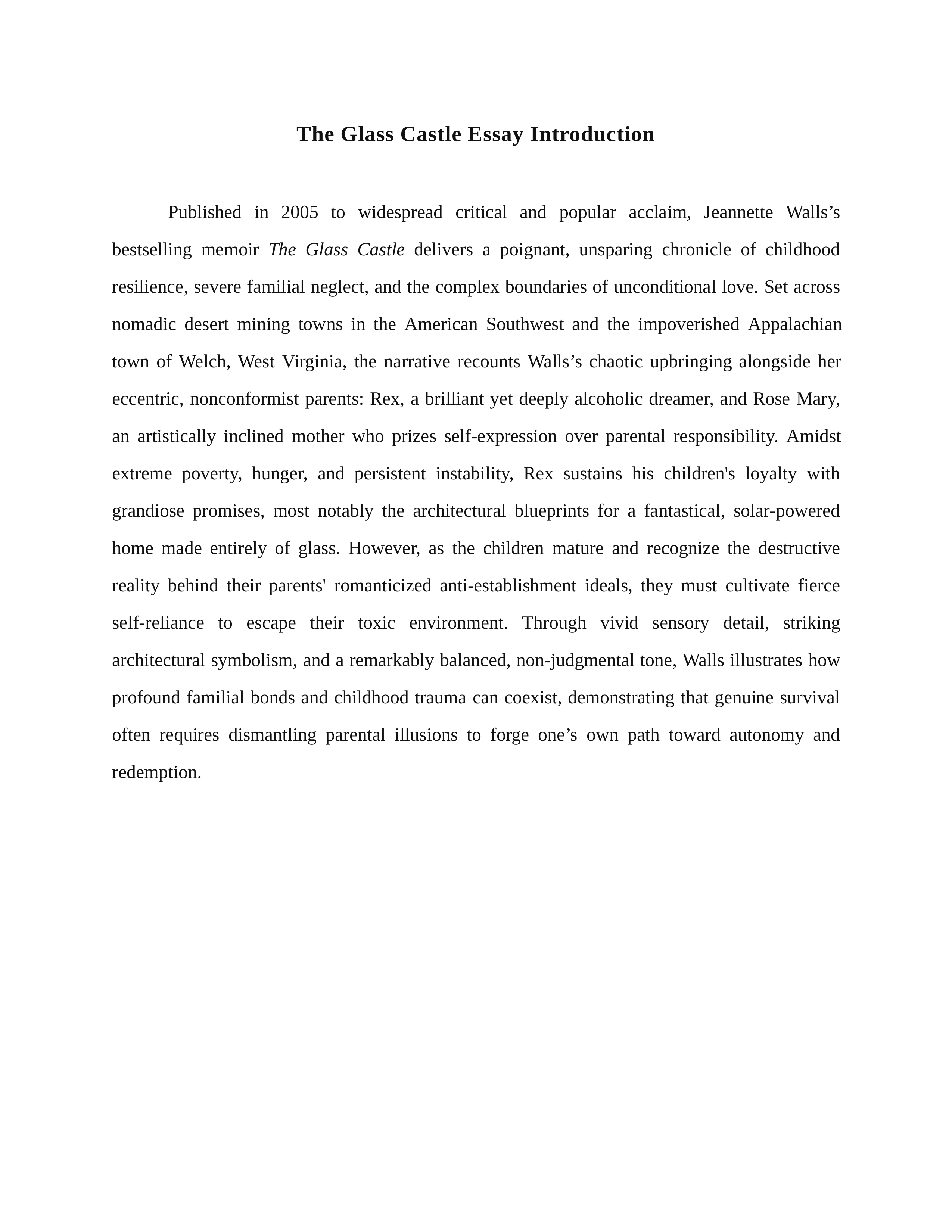The Glass Castle Essay Introduction — page 1