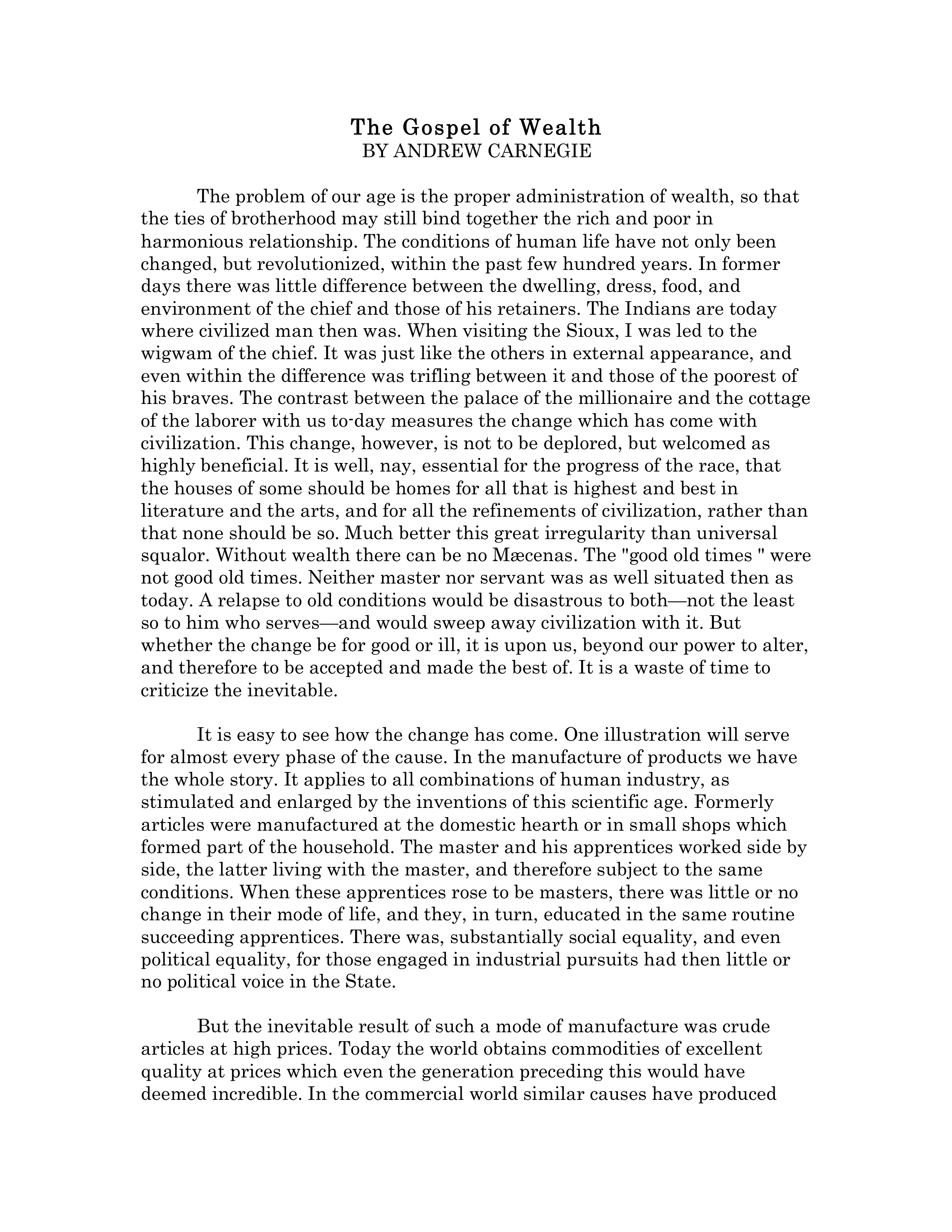 The Gospel of Wealth Essay — page 1