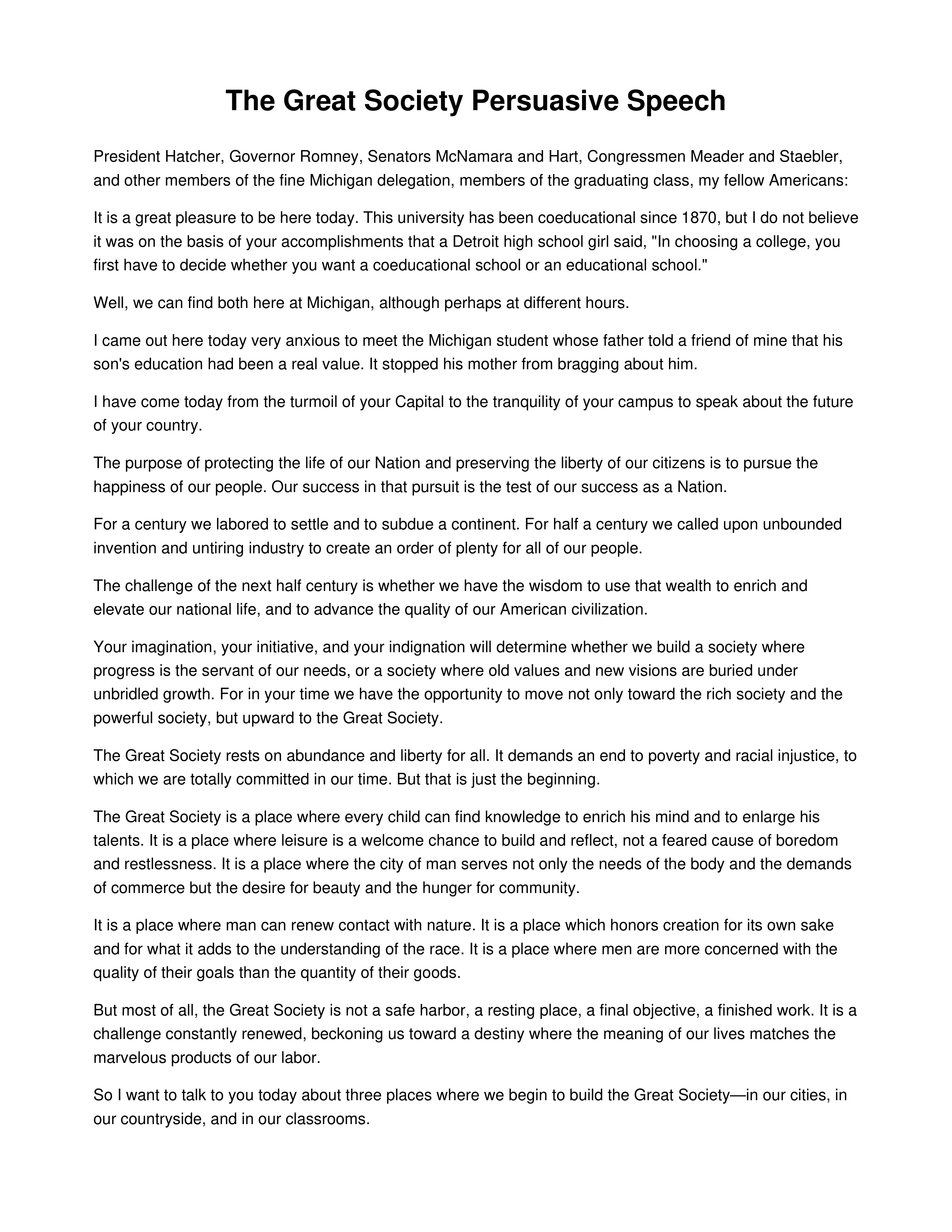 The Great Society Persuasive Speech — page 1
