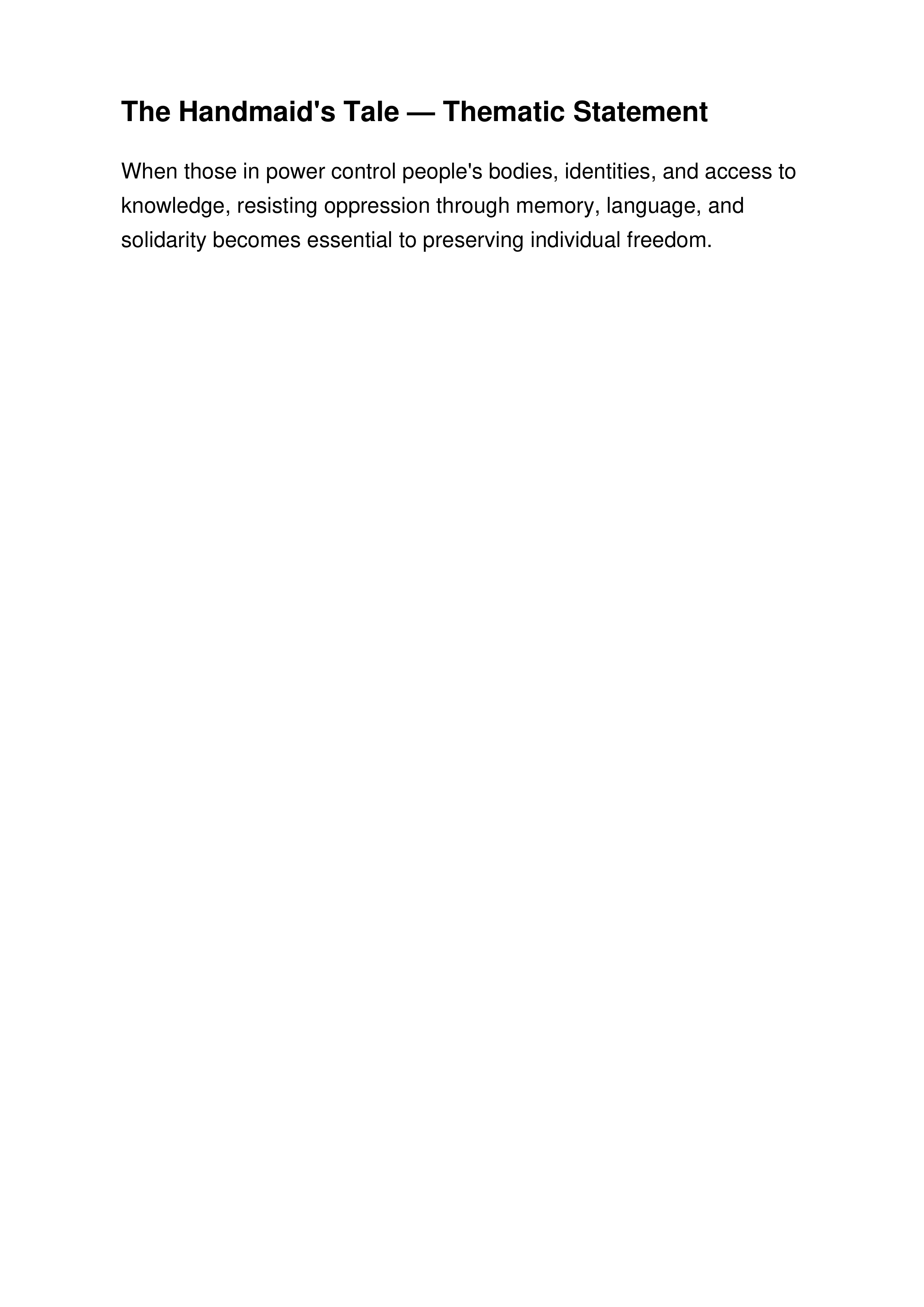 The Handmaid's Tale Thematic Statement — page 1