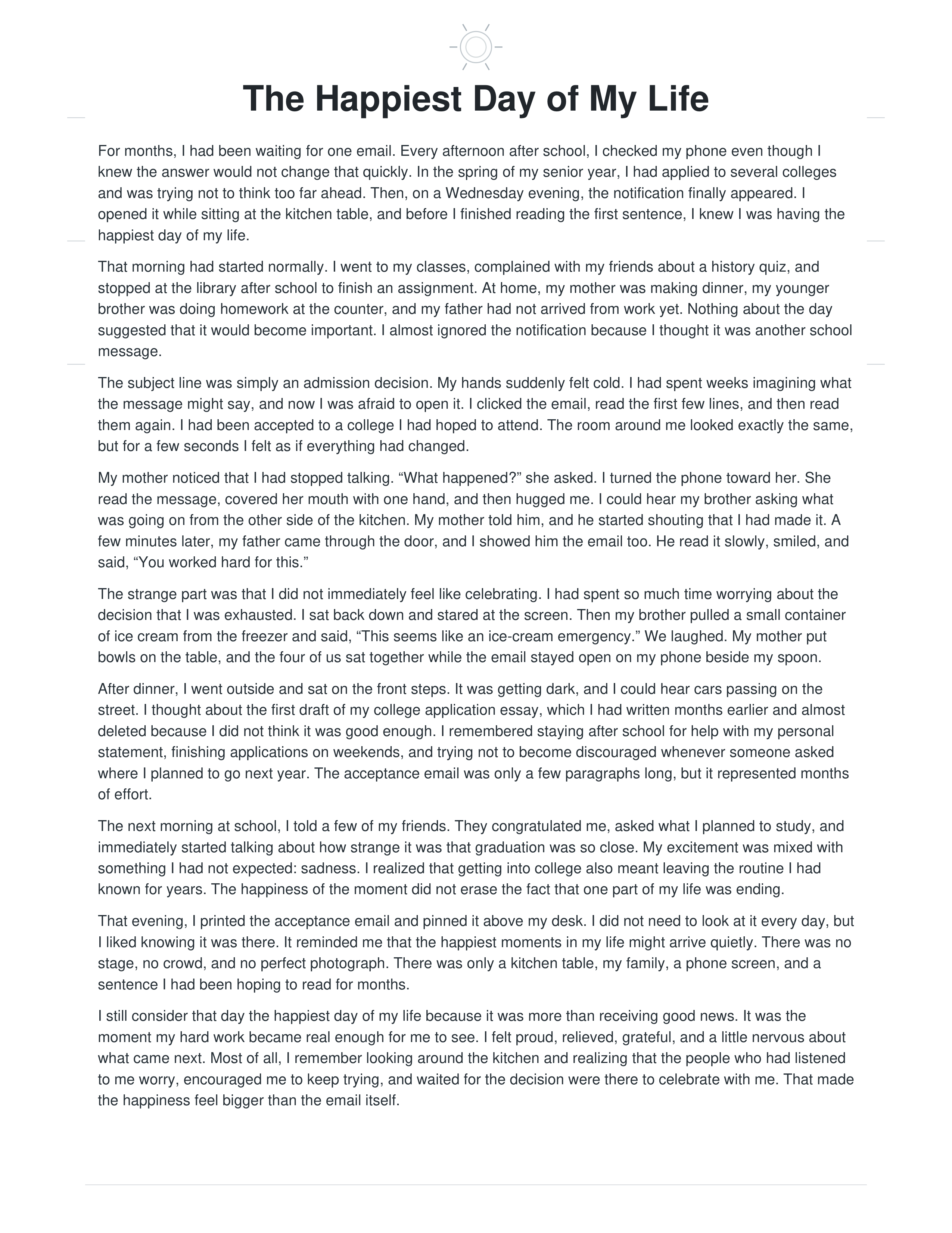 The Happiest Day of My Life Narrative Essay — page 1