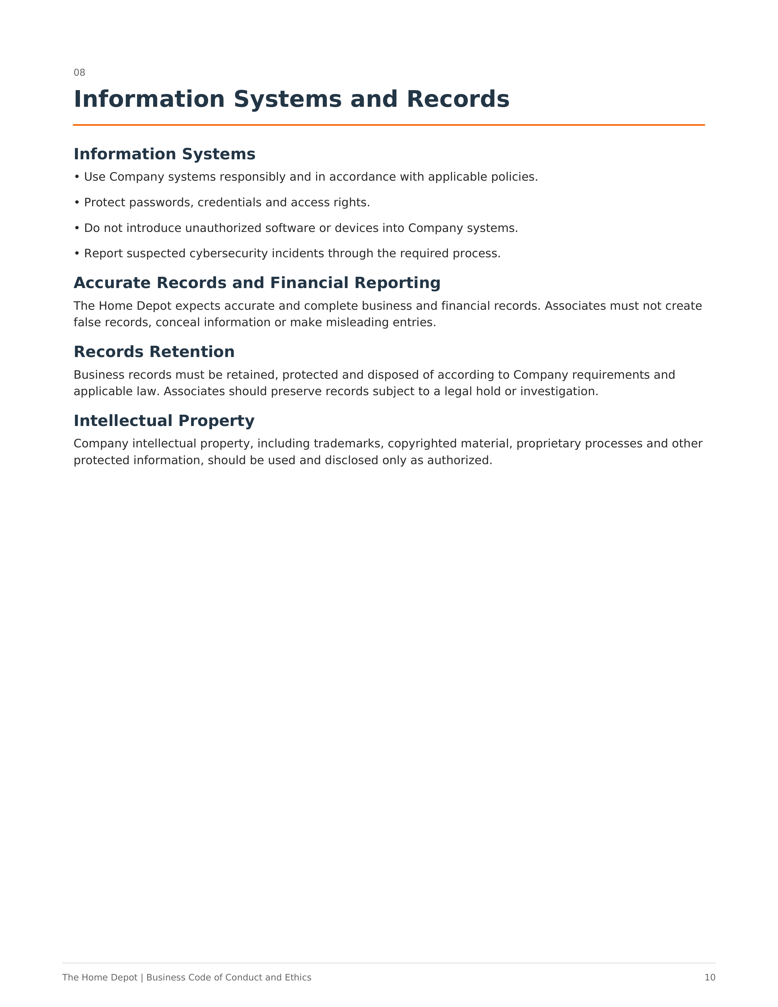 The Home Depot Business Code of Conduct and Ethics Handbook — page 10