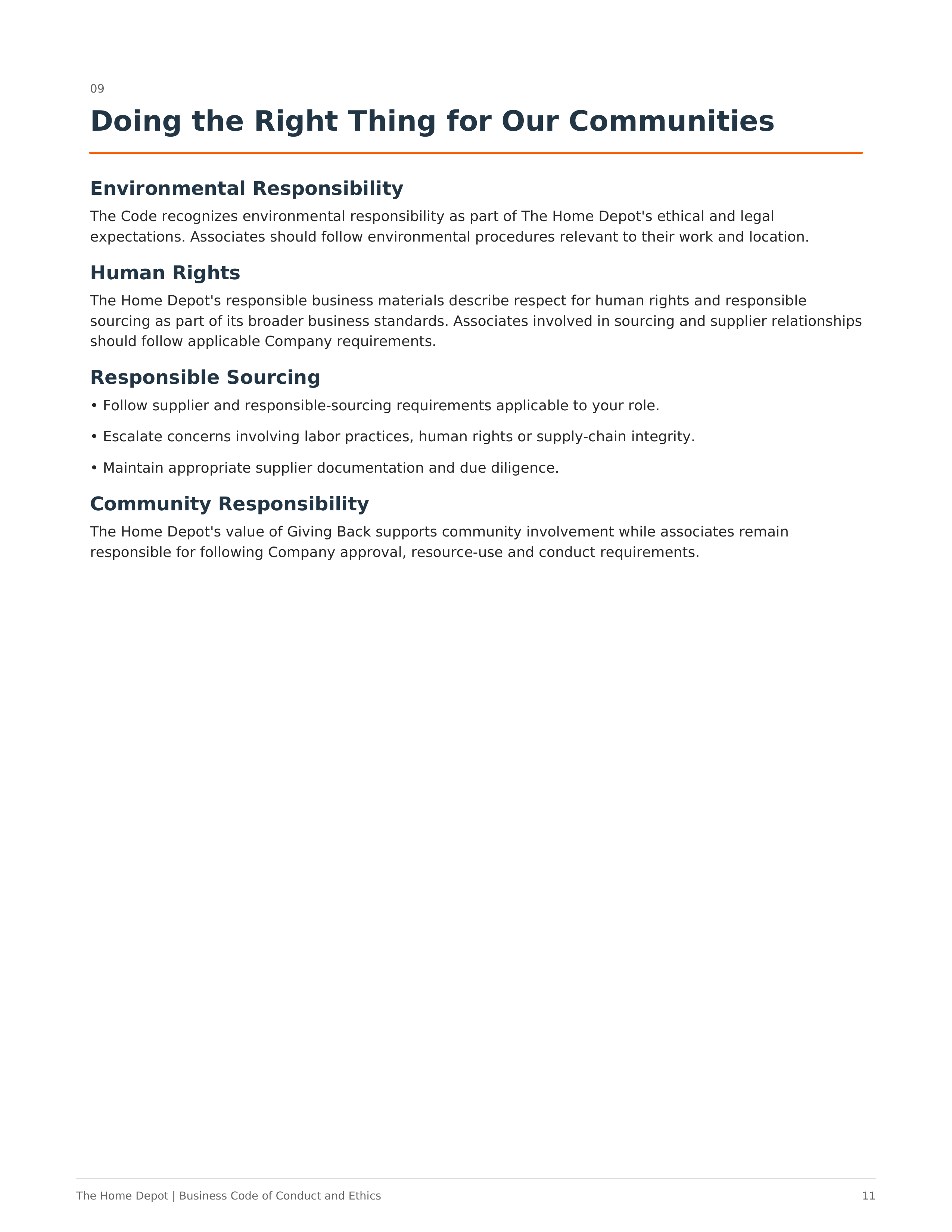 The Home Depot Business Code of Conduct and Ethics Handbook — page 11