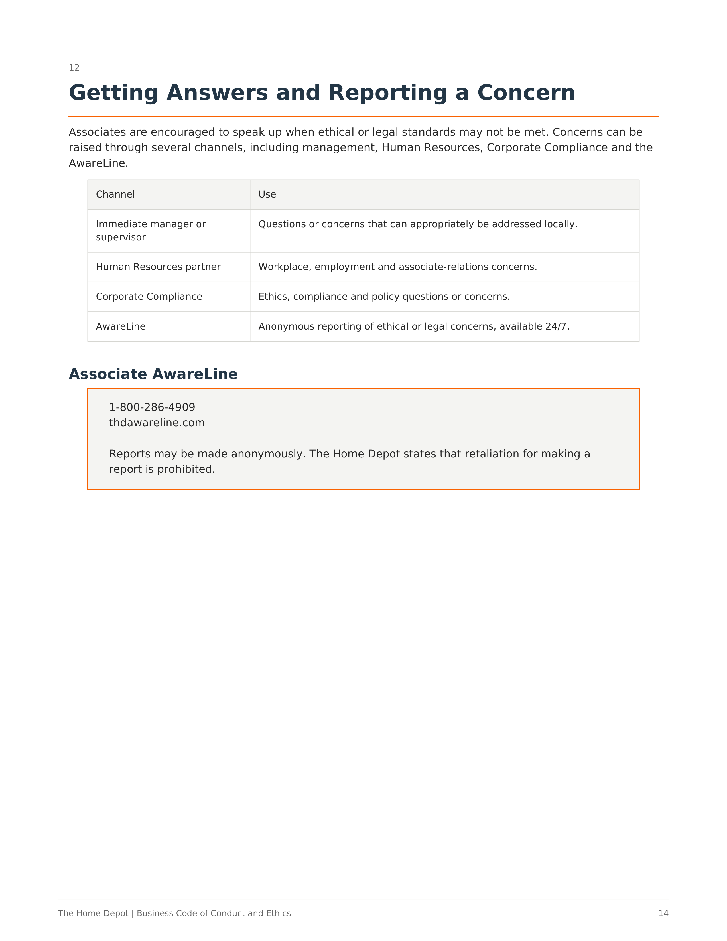 The Home Depot Business Code of Conduct and Ethics Handbook — page 14