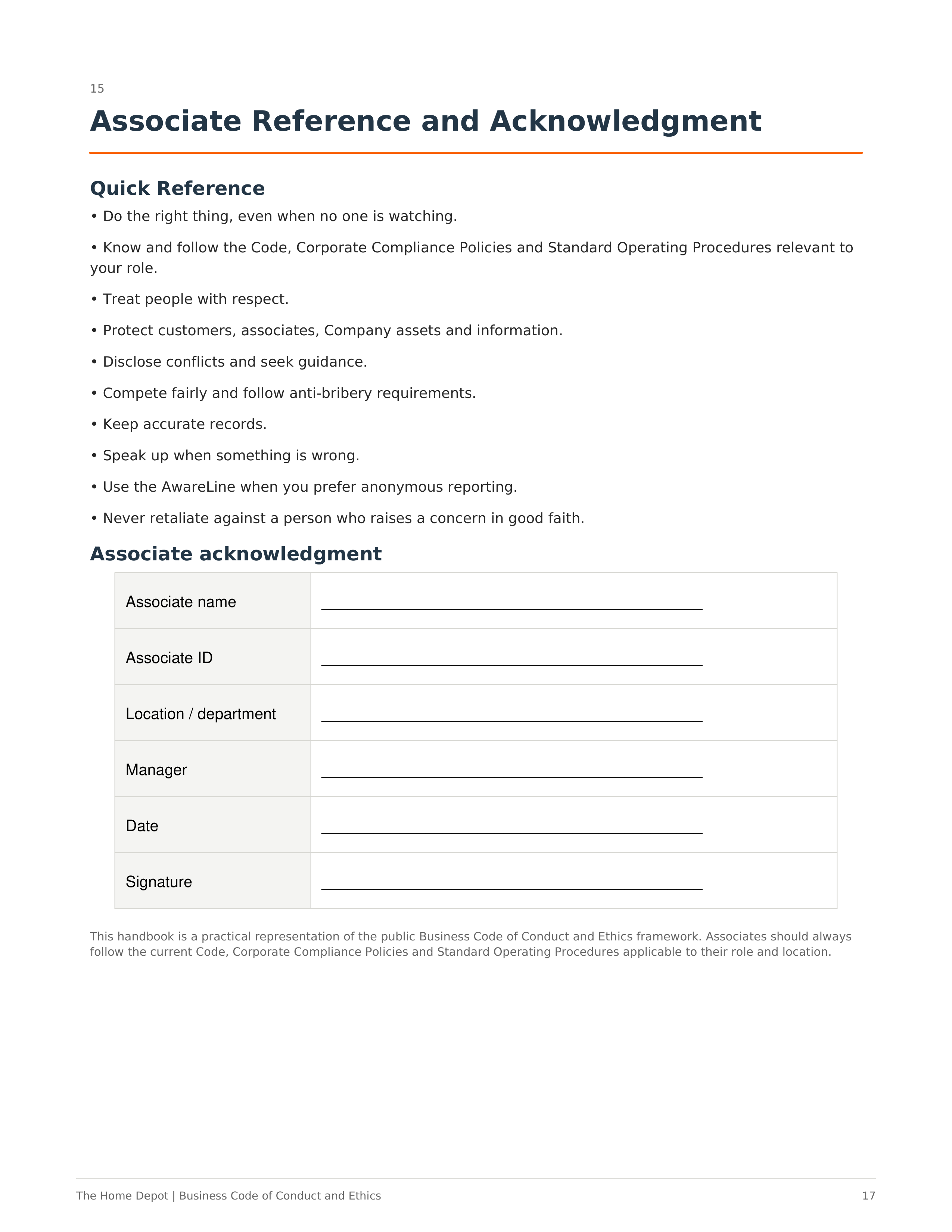The Home Depot Business Code of Conduct and Ethics Handbook — page 17