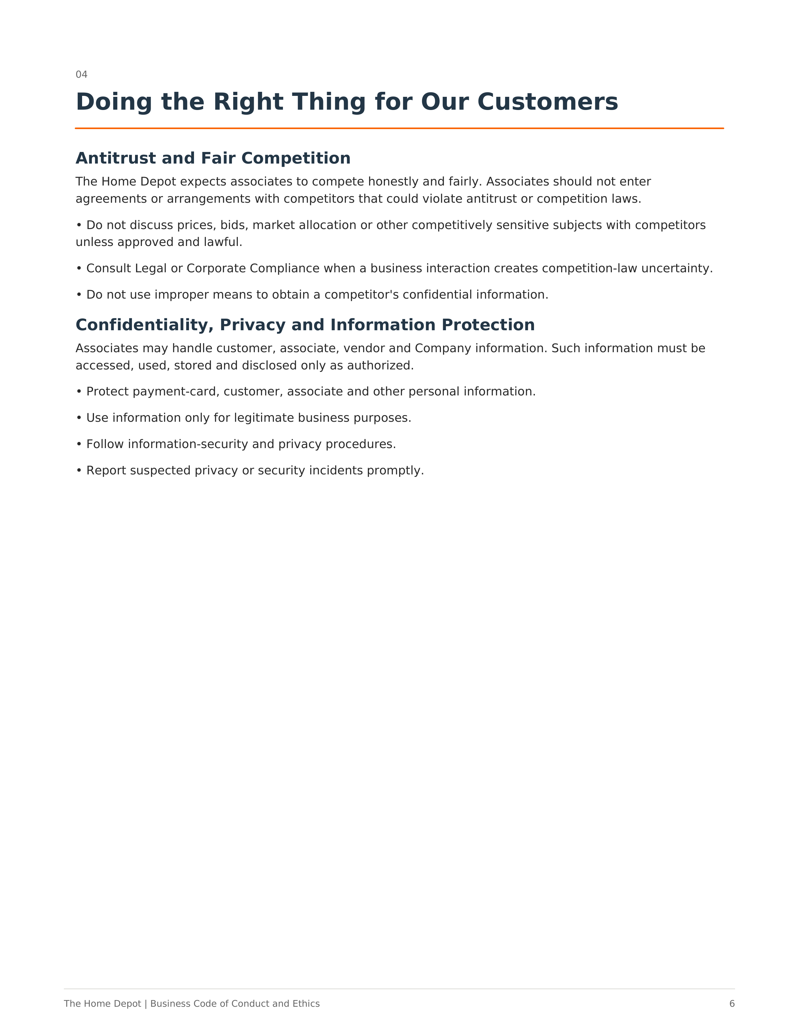 The Home Depot Business Code of Conduct and Ethics Handbook — page 6