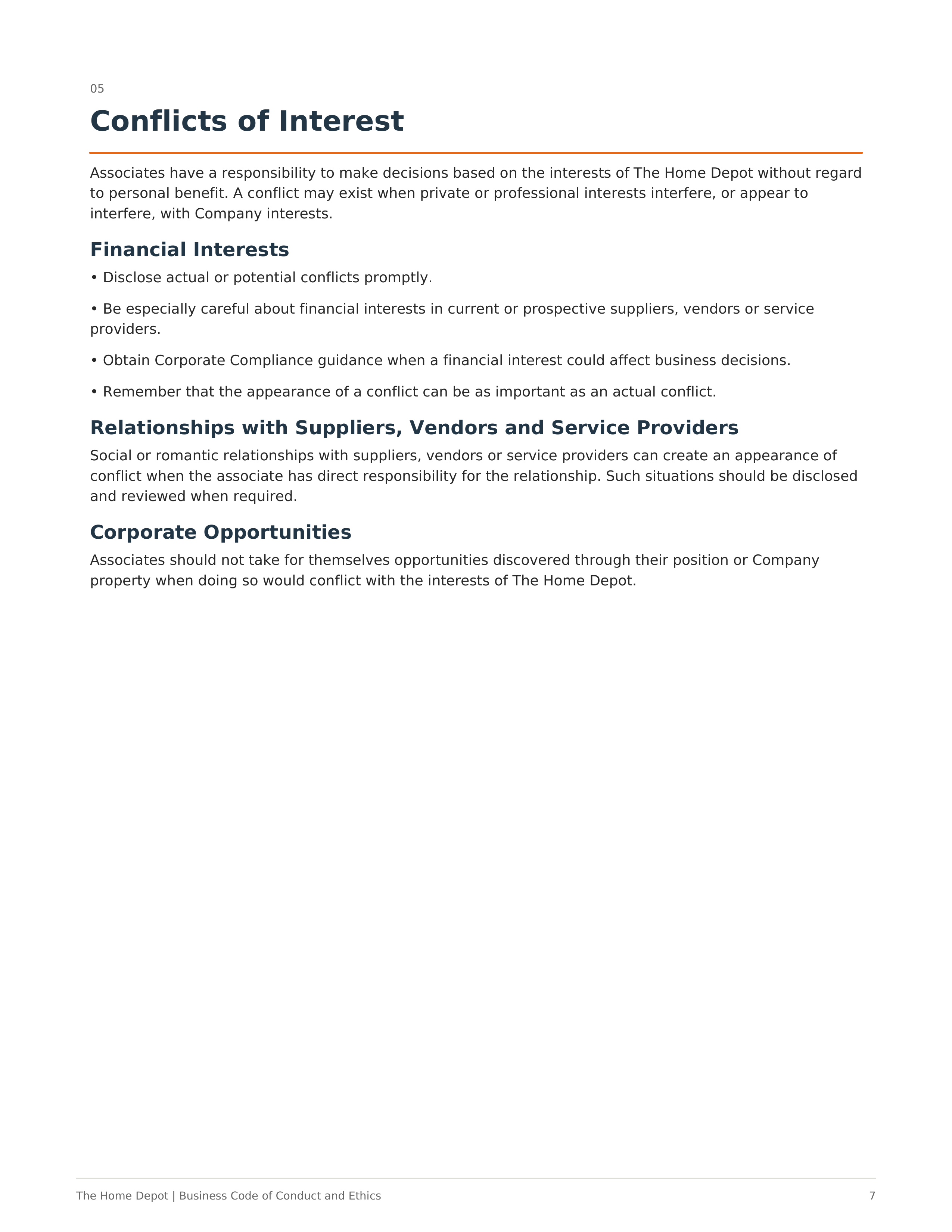 The Home Depot Business Code of Conduct and Ethics Handbook — page 7