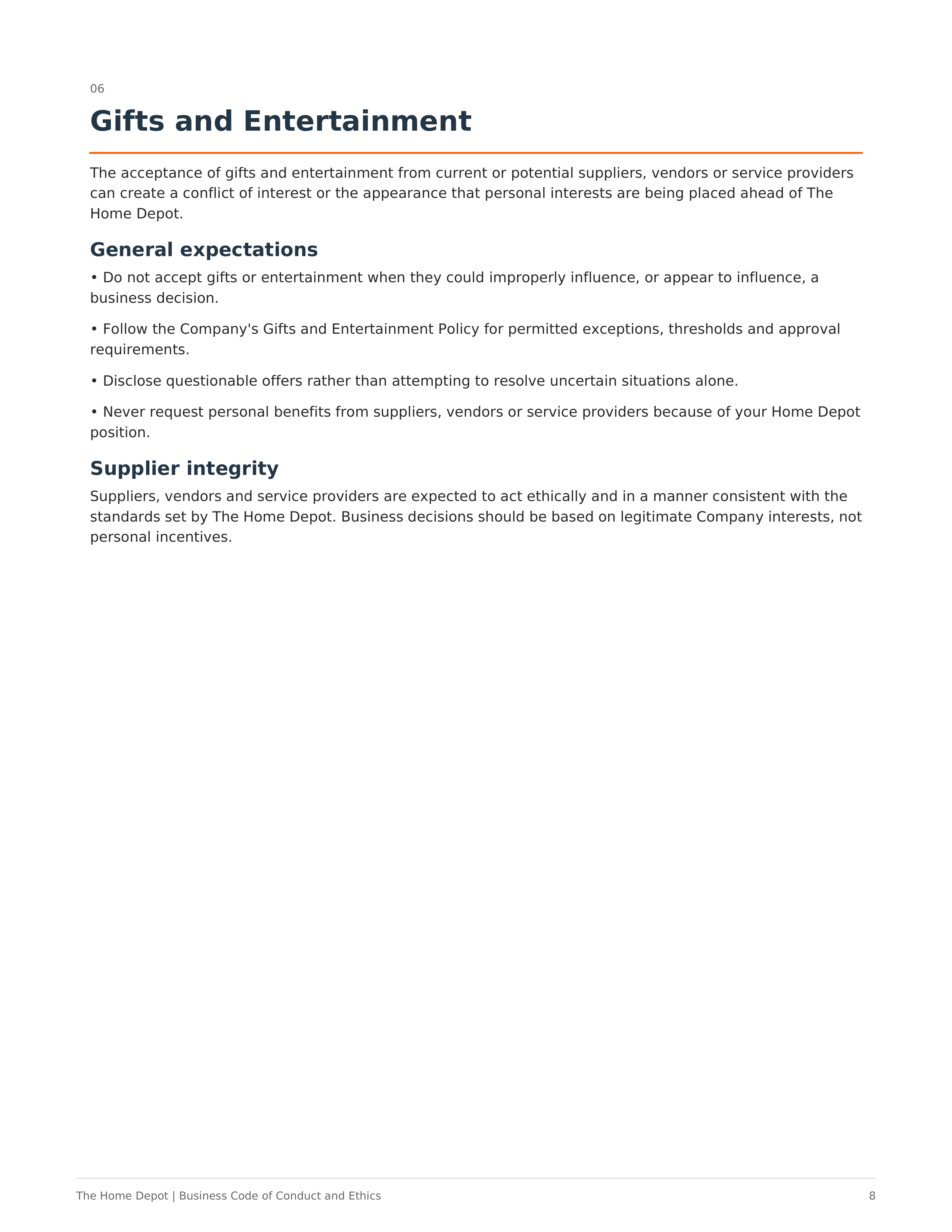 The Home Depot Business Code of Conduct and Ethics Handbook — page 8