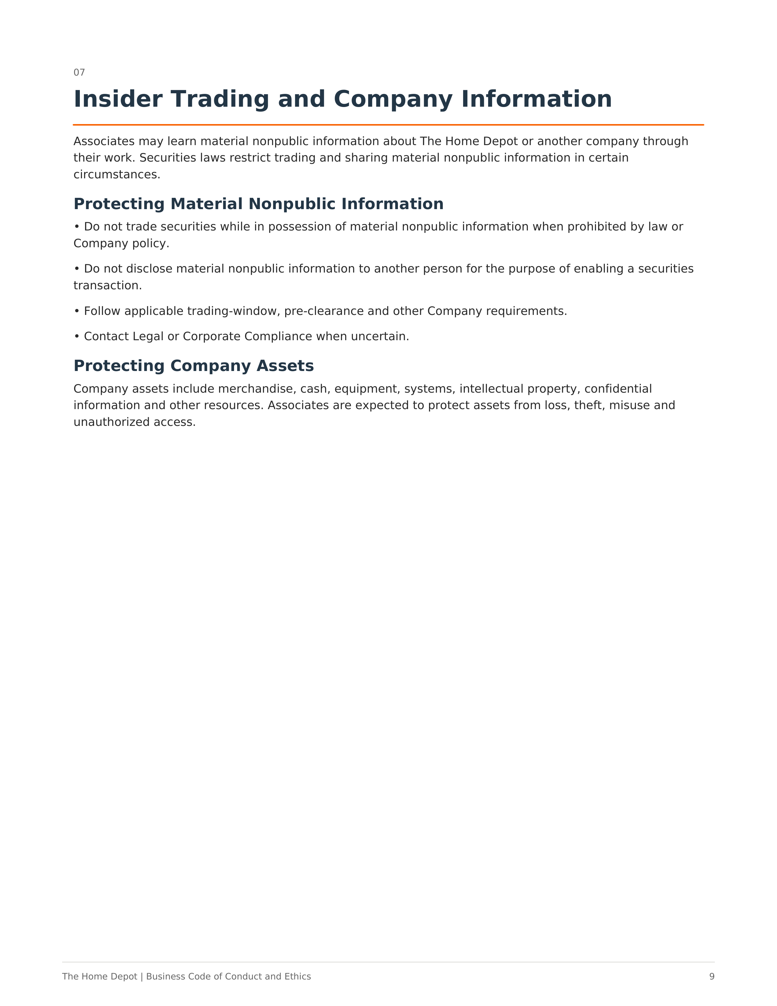 The Home Depot Business Code of Conduct and Ethics Handbook — page 9