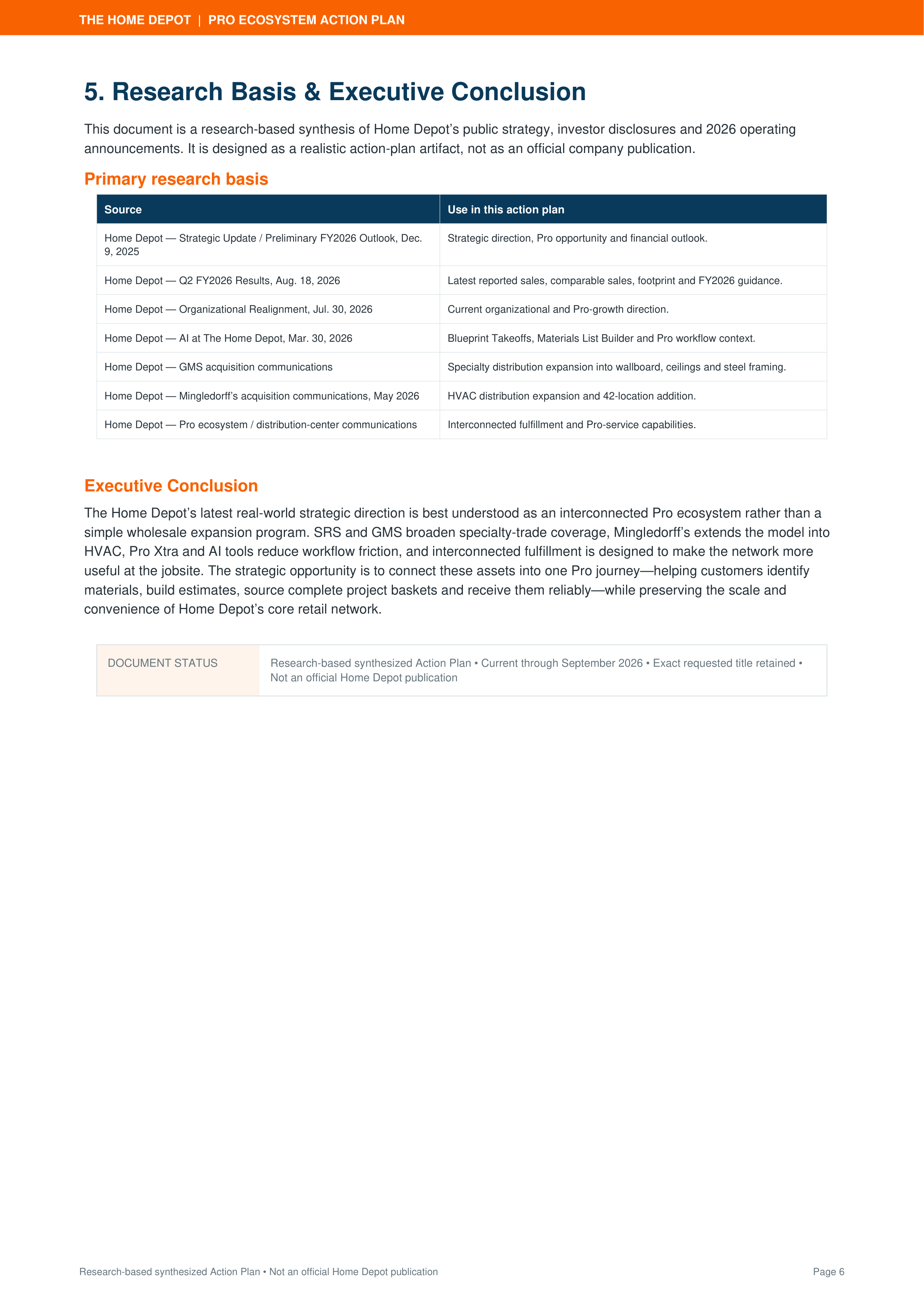 The Home Depot Pro Ecosystem & Interconnected Commerce Growth Action Plan — page 6