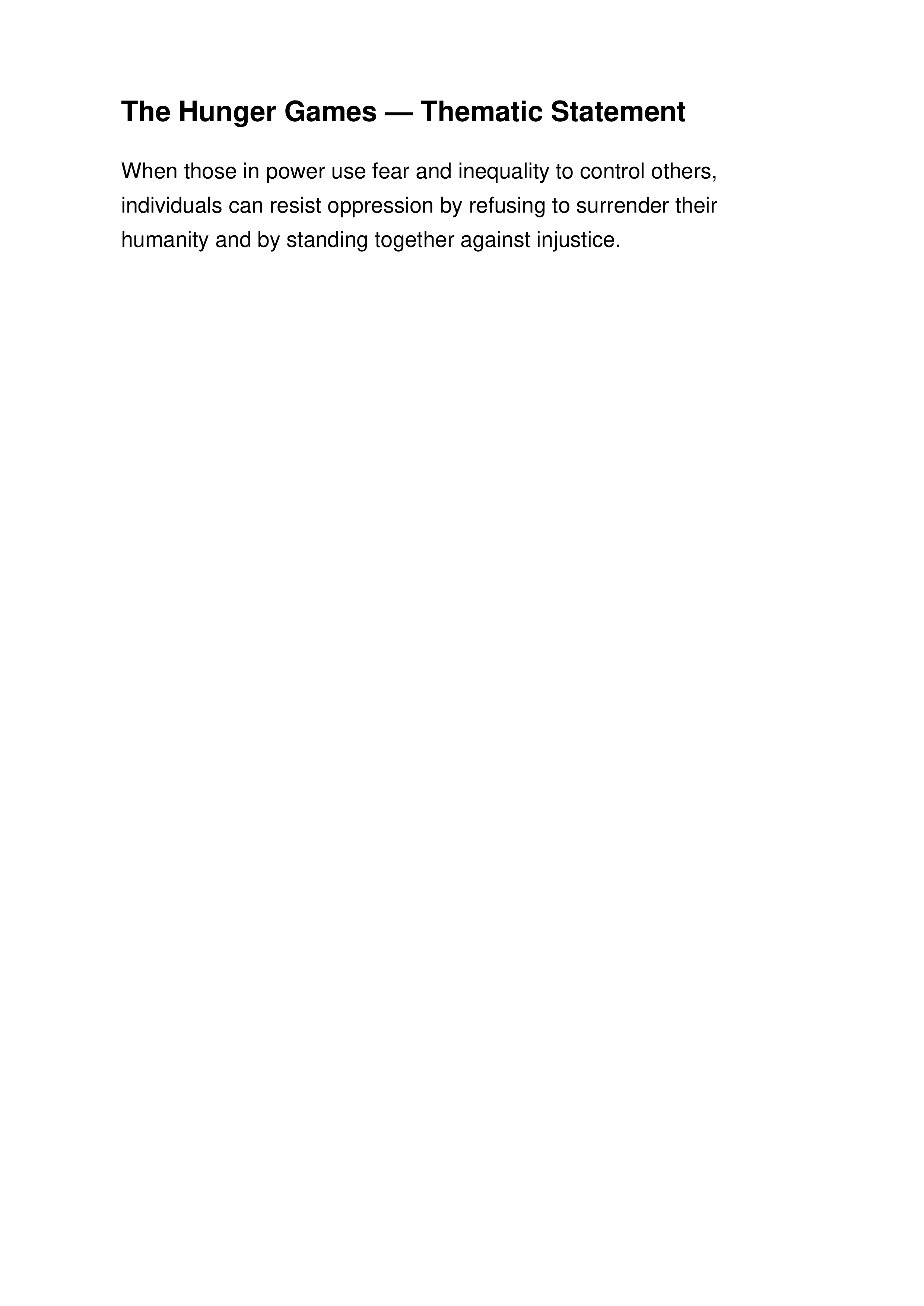 The Hunger Games Thematic Statement — page 1