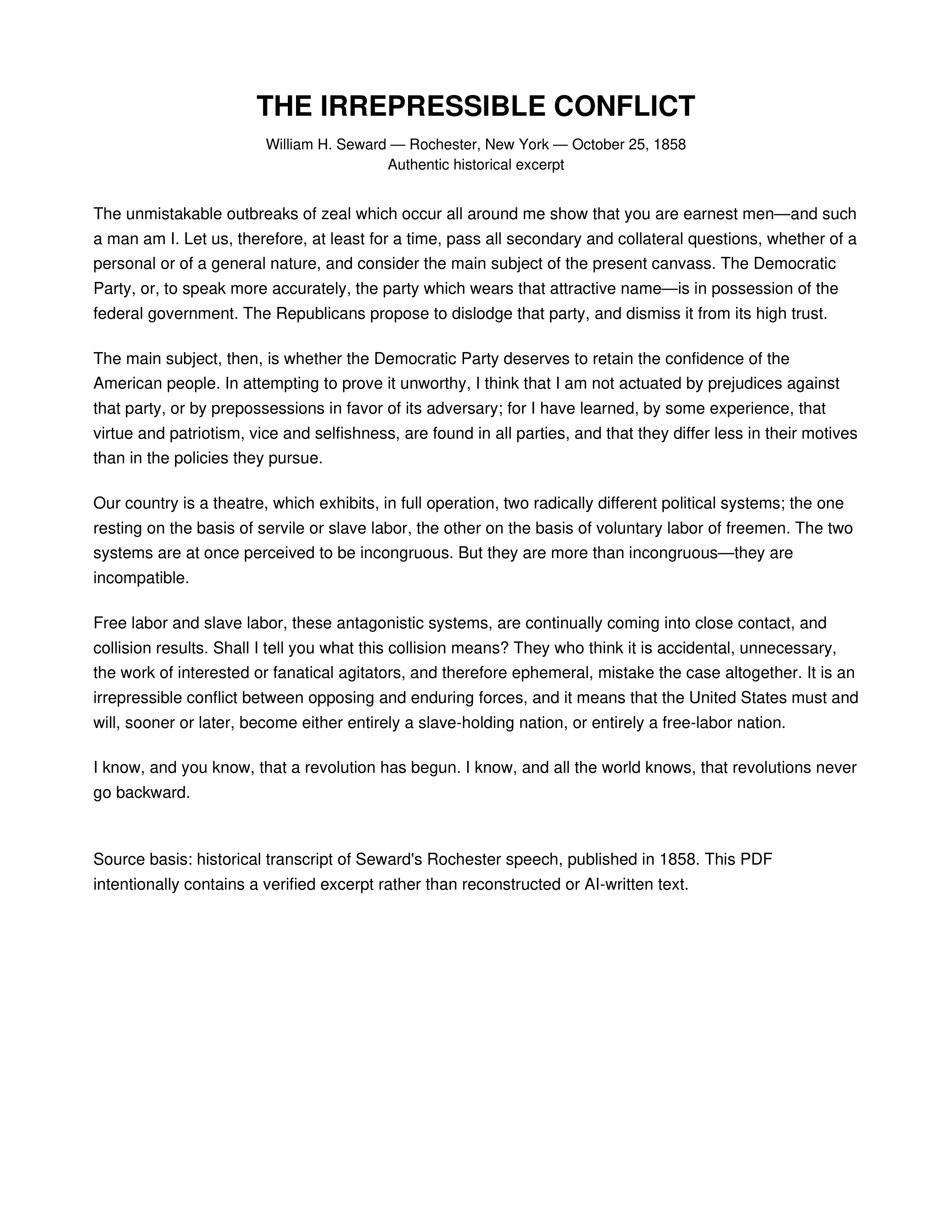 The Irrepressible Conflict Persuasive Speech — page 1