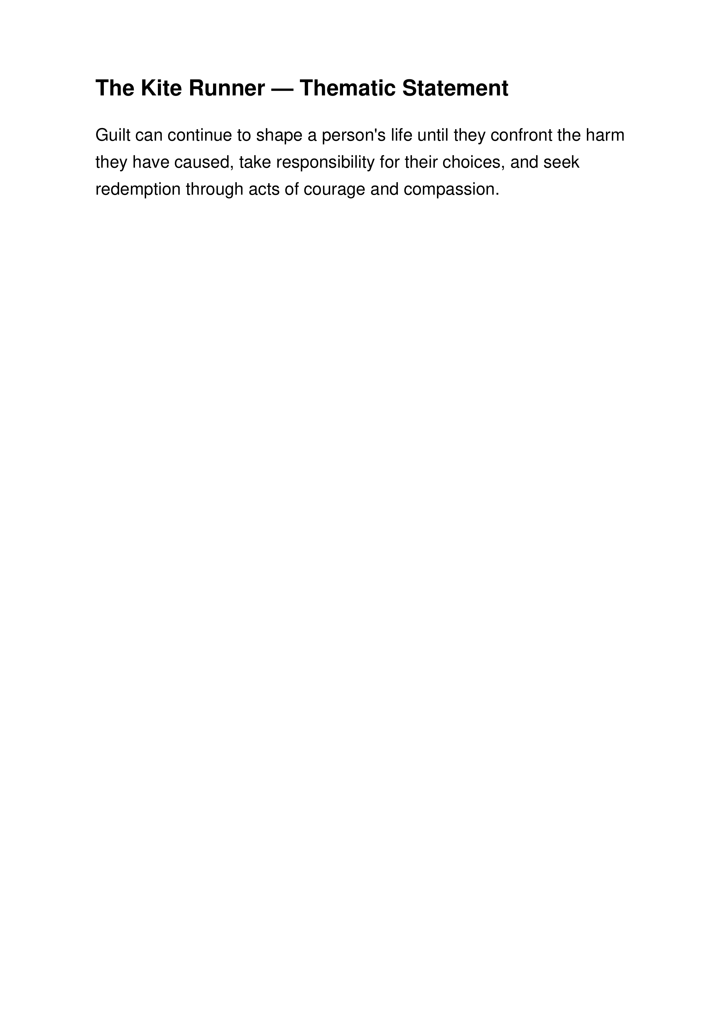 The Kite Runner Thematic Statement — page 1