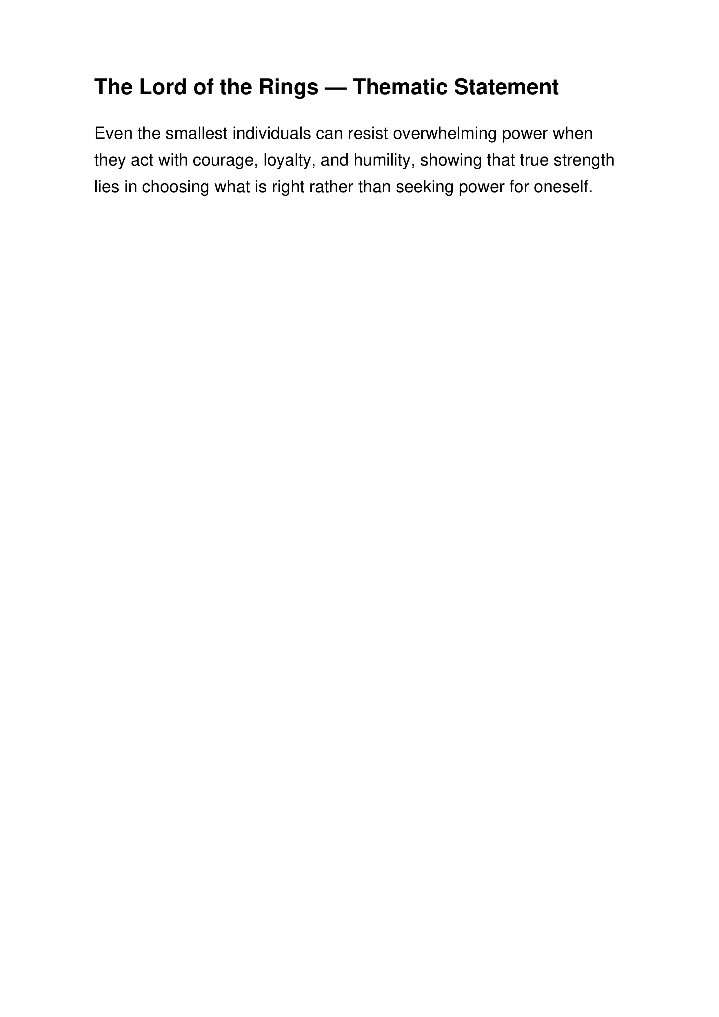 The Lord of the Rings Thematic Statement — page 1