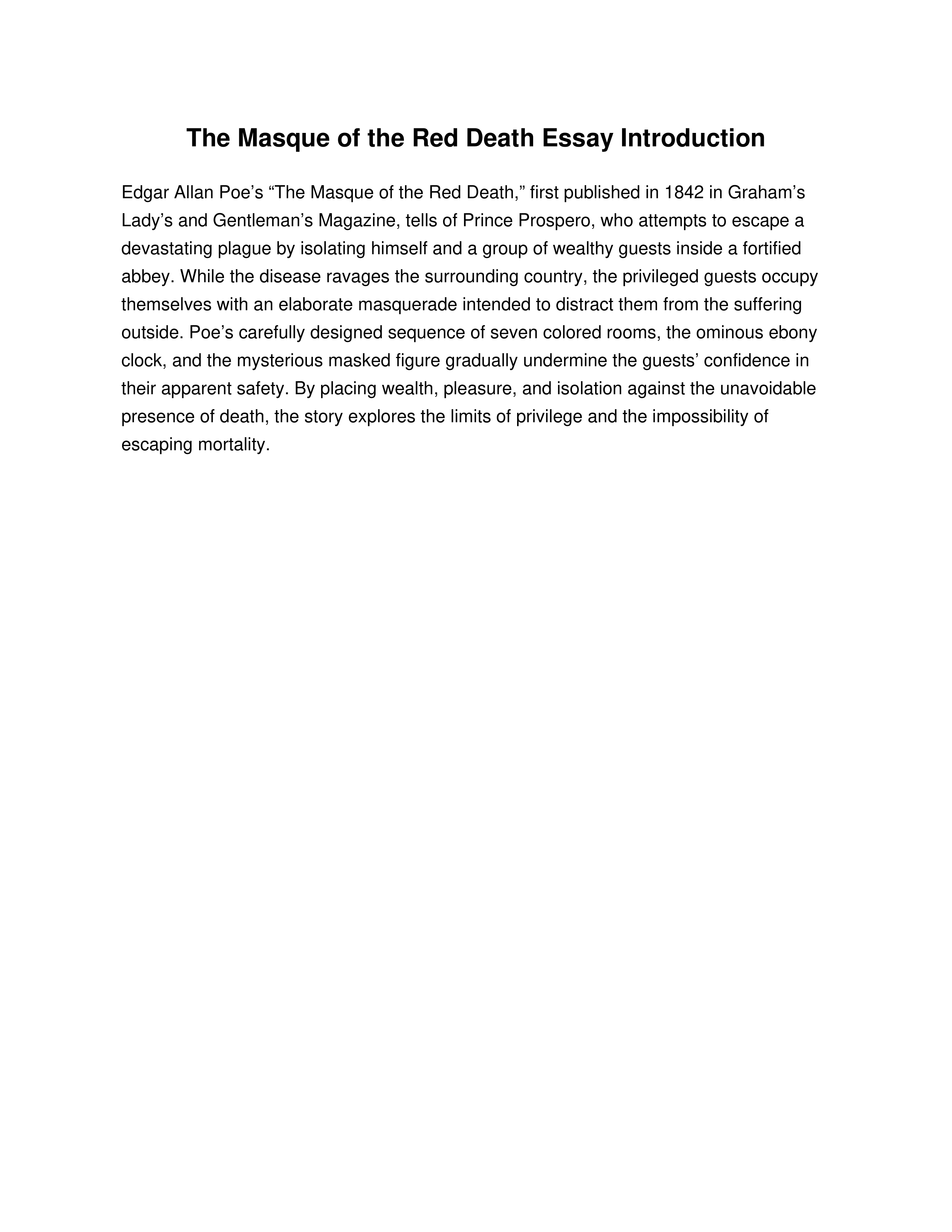 The Masque of the Red Death Essay Introduction — page 1