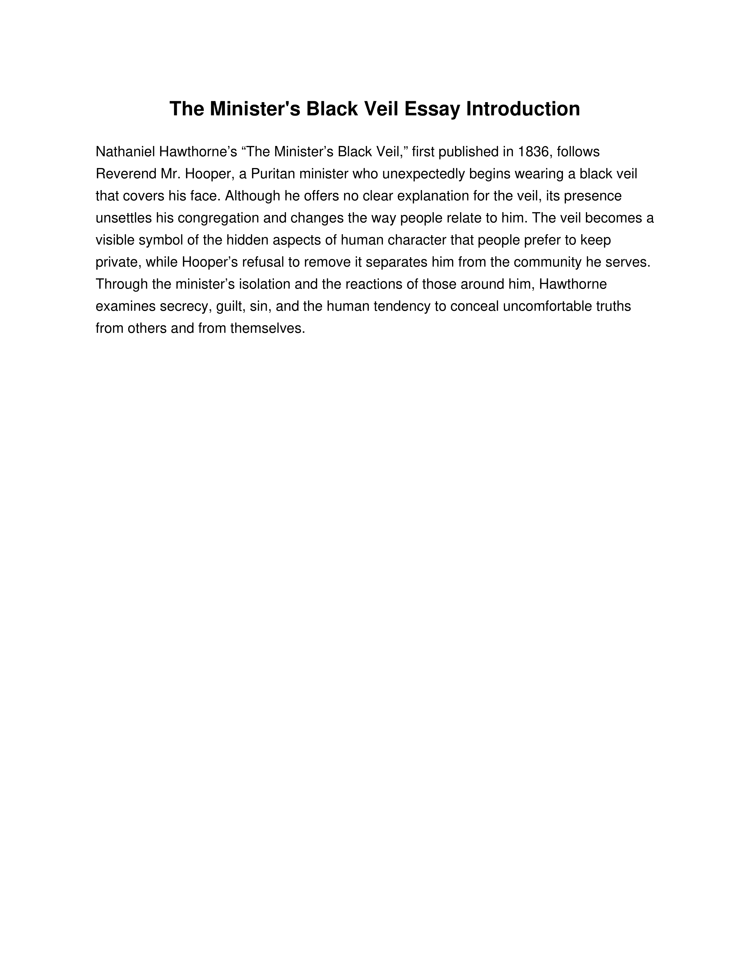 The Minister's Black Veil Essay Introduction — page 1