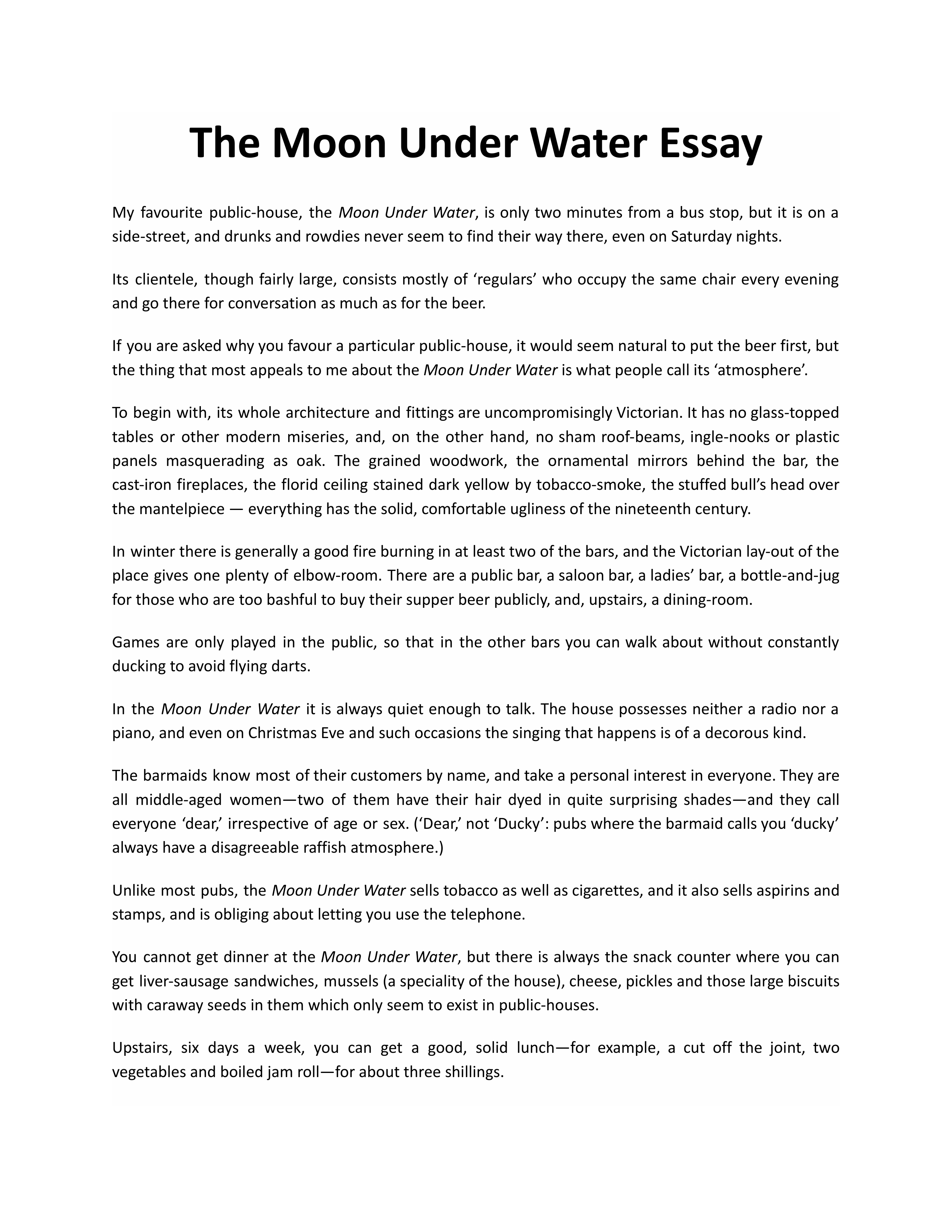 The Moon Under Water Essay — page 1