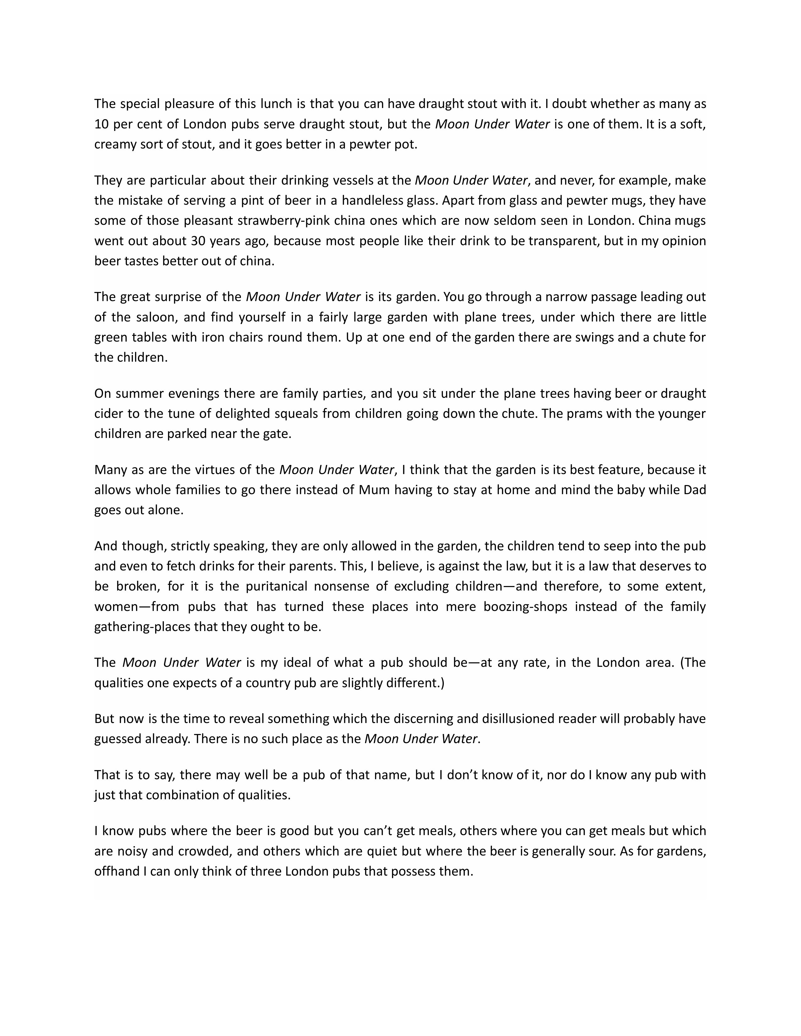The Moon Under Water Essay — page 2