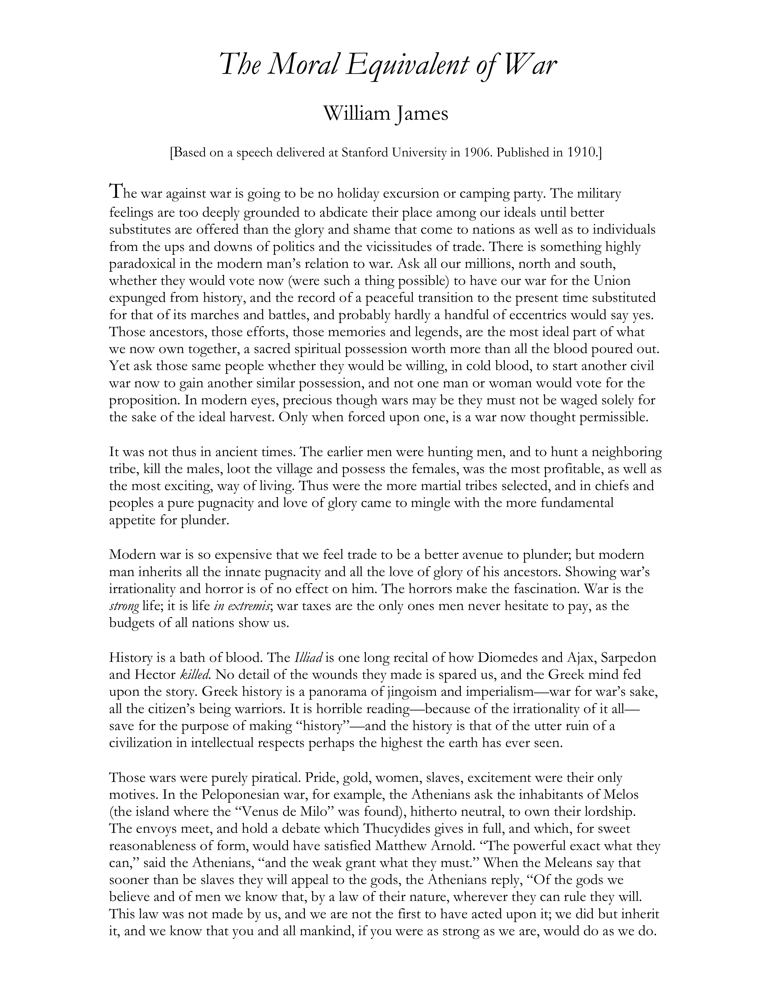 The Moral Equivalent of War Essay — page 1