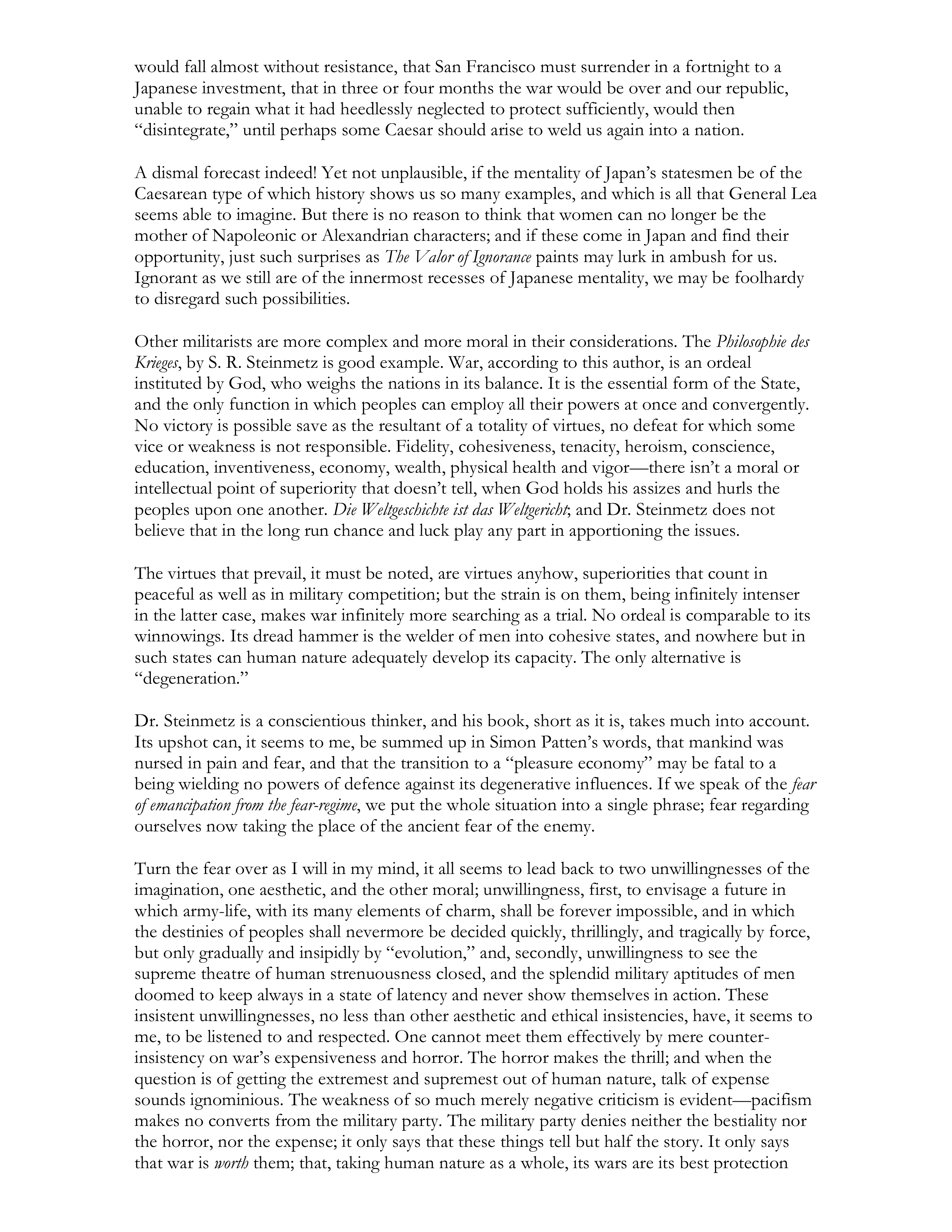 The Moral Equivalent of War Essay — page 4