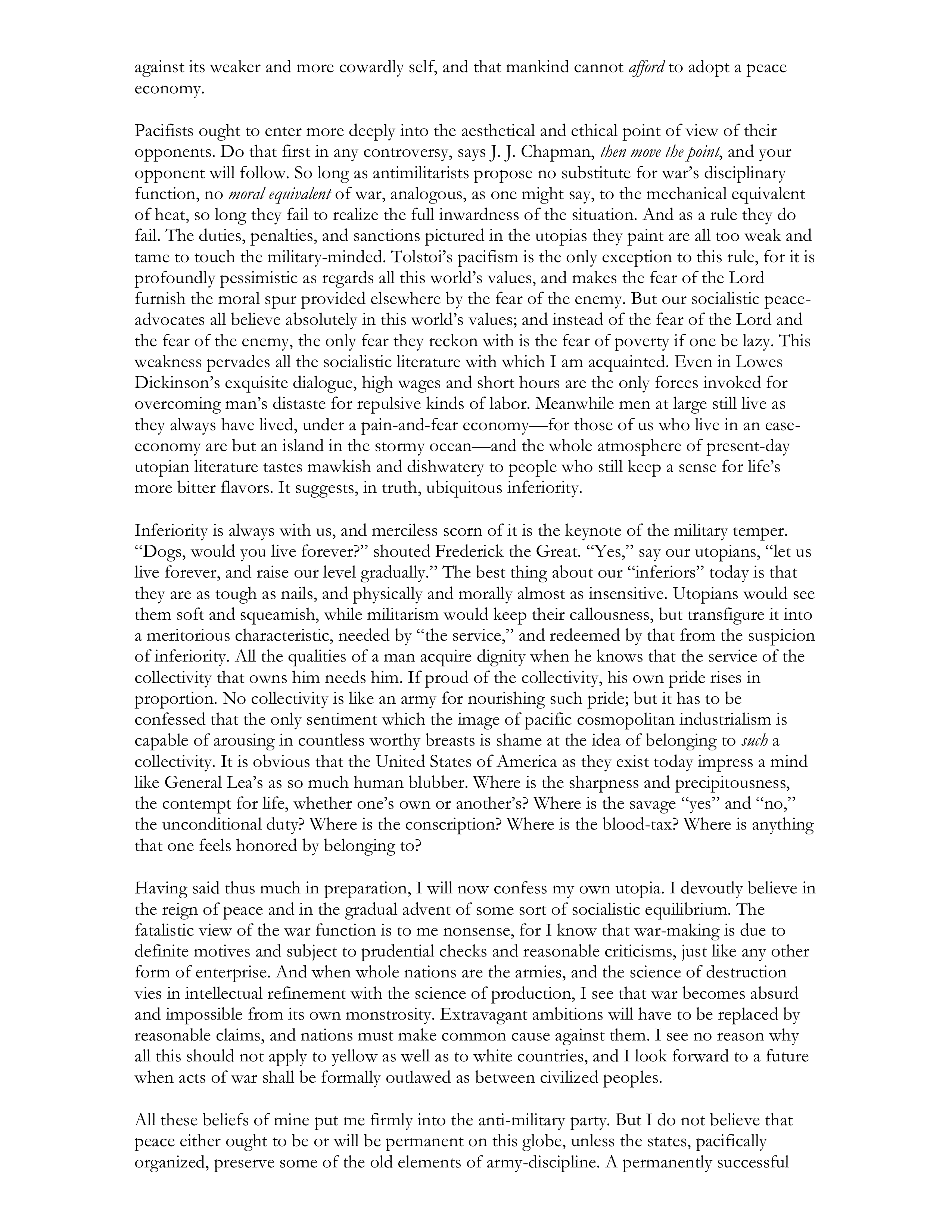 The Moral Equivalent of War Essay — page 5