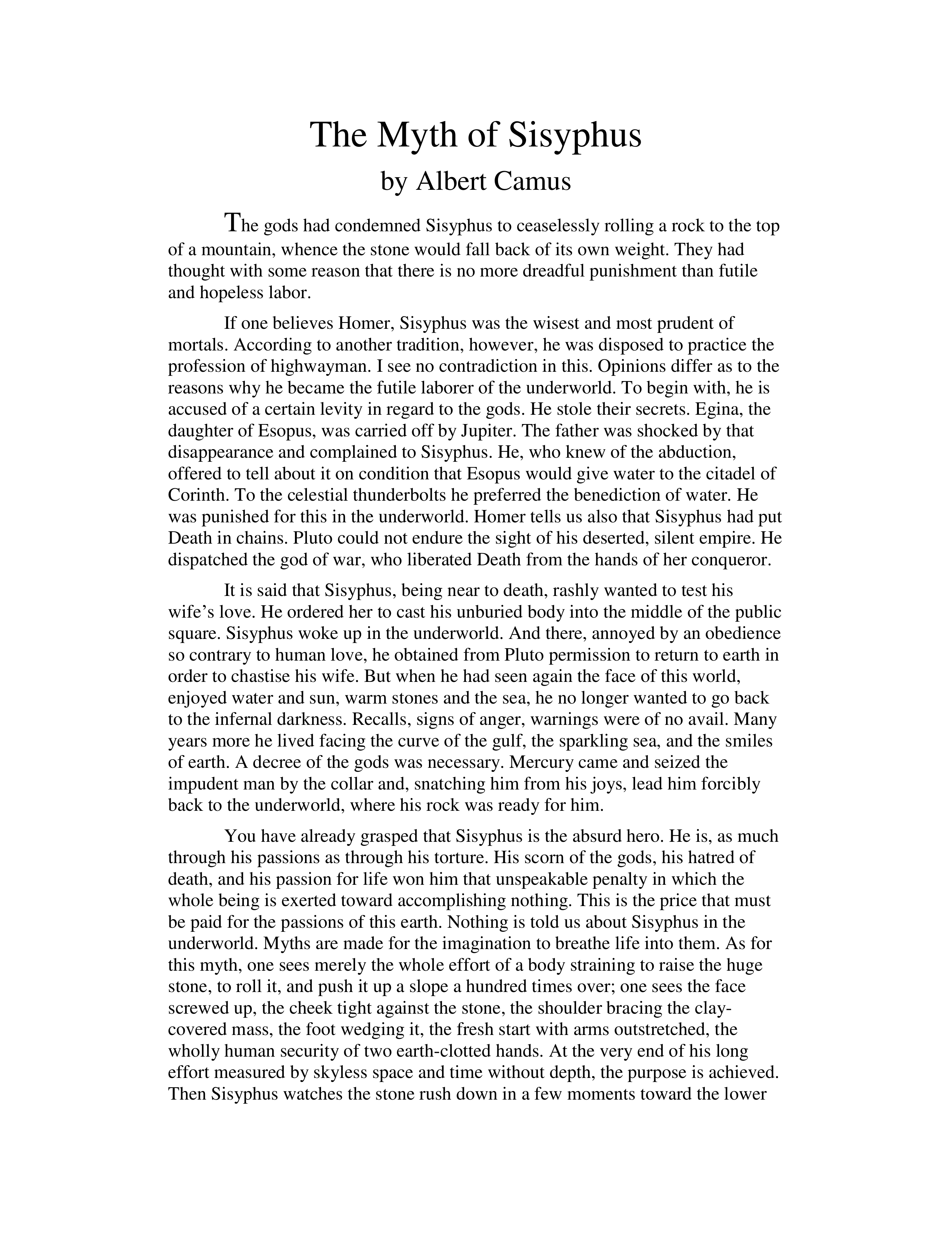 The Myth of Sisyphus Essay — page 1