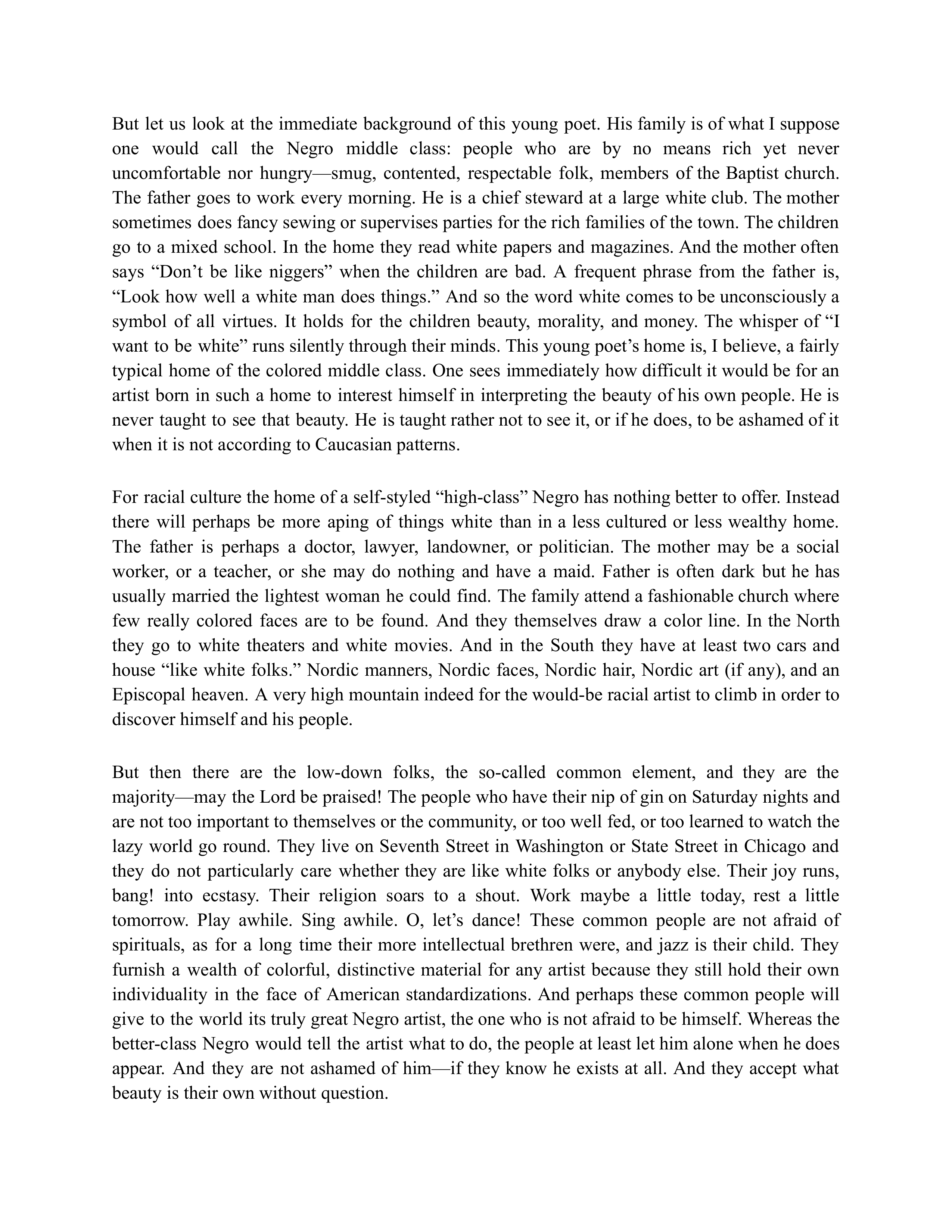 The Negro Artist and the Racial Mountain Essay — page 2