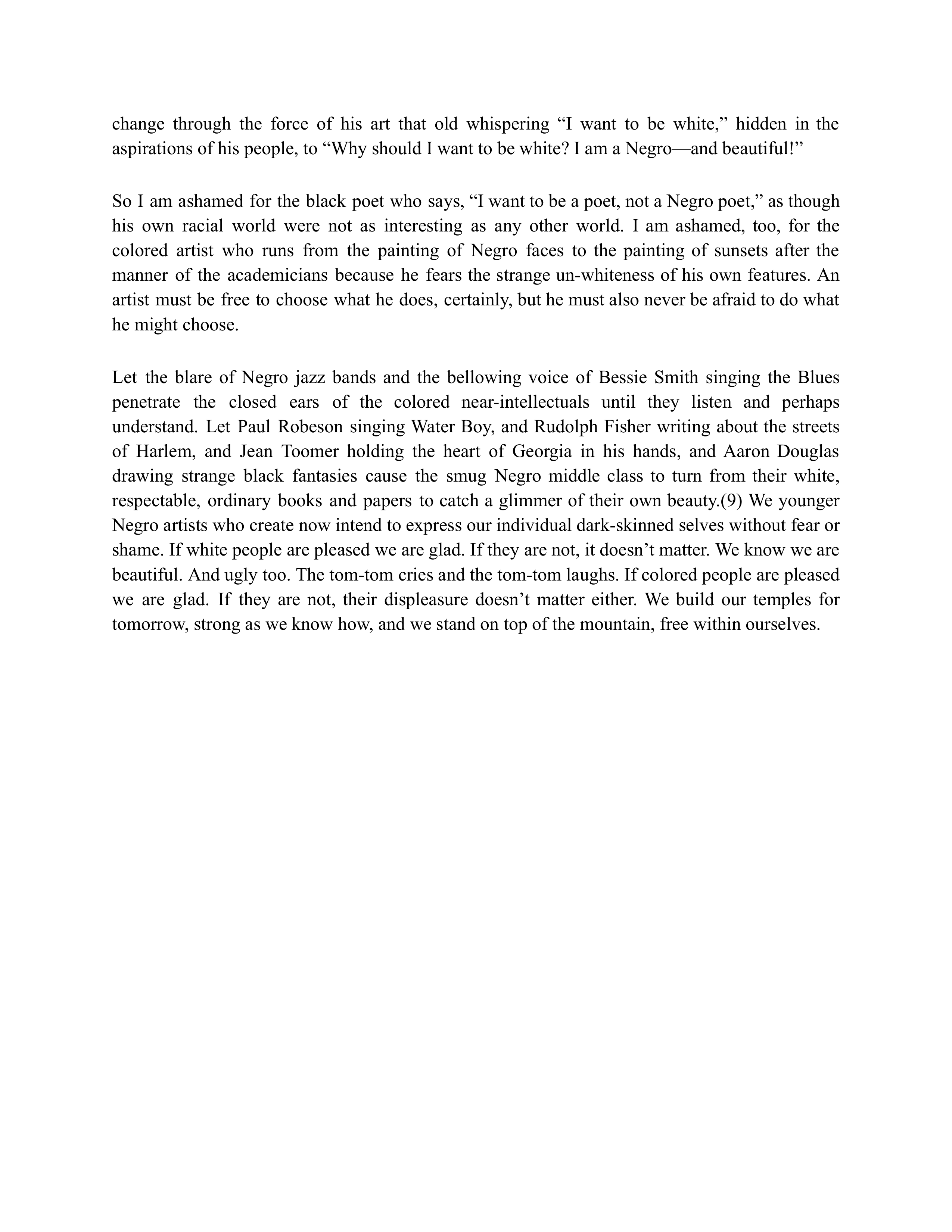 The Negro Artist and the Racial Mountain Essay — page 5