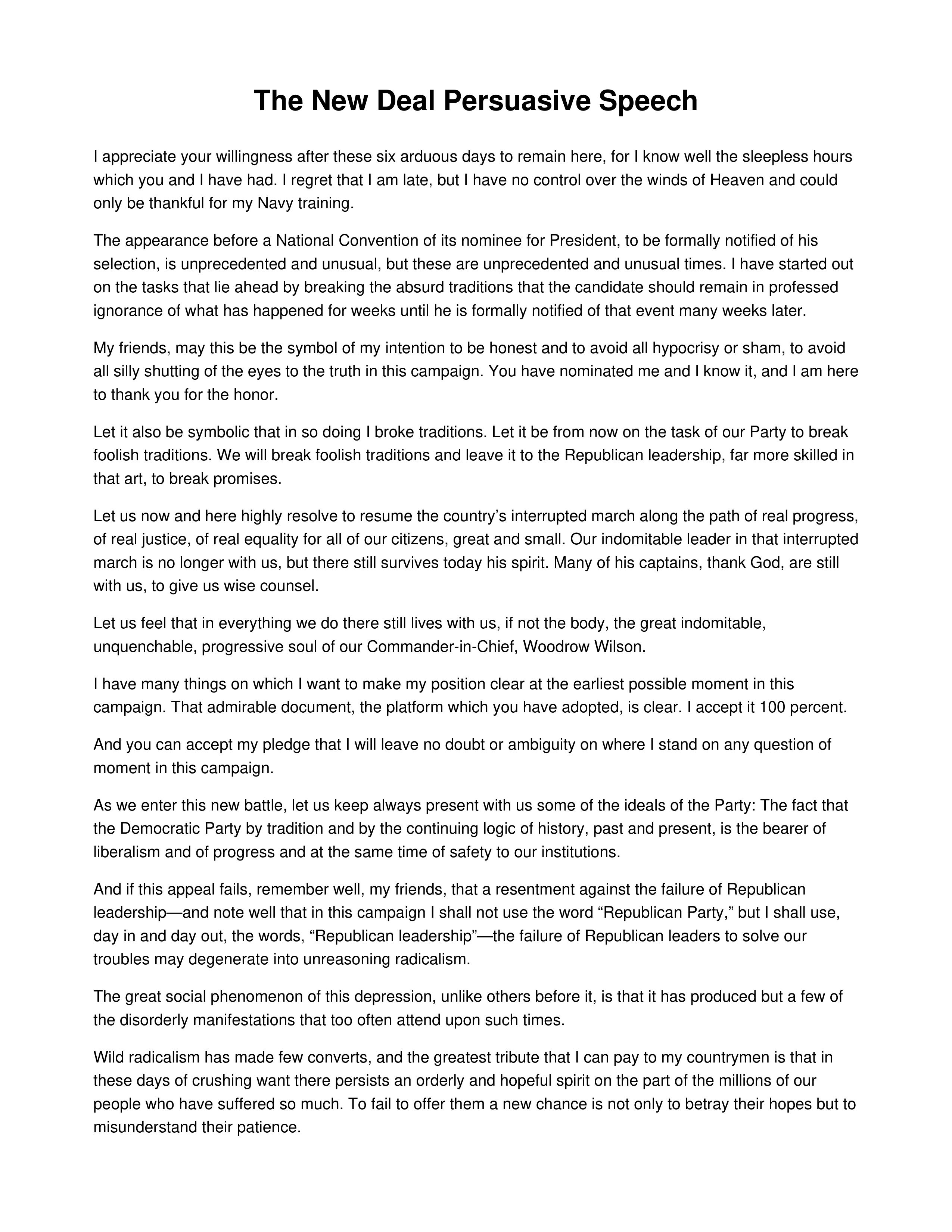 The New Deal Persuasive Speech — page 1