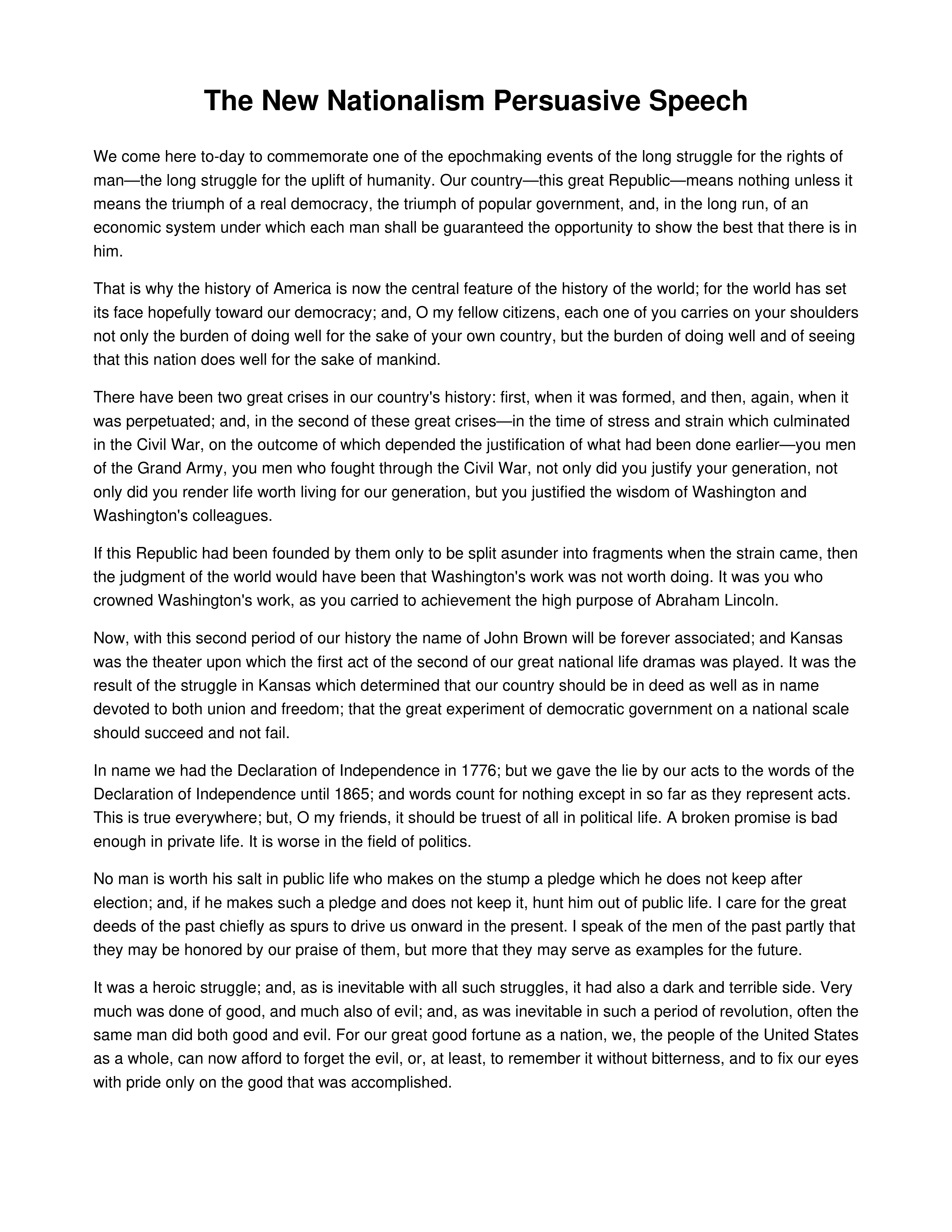 The New Nationalism Persuasive Speech — page 1
