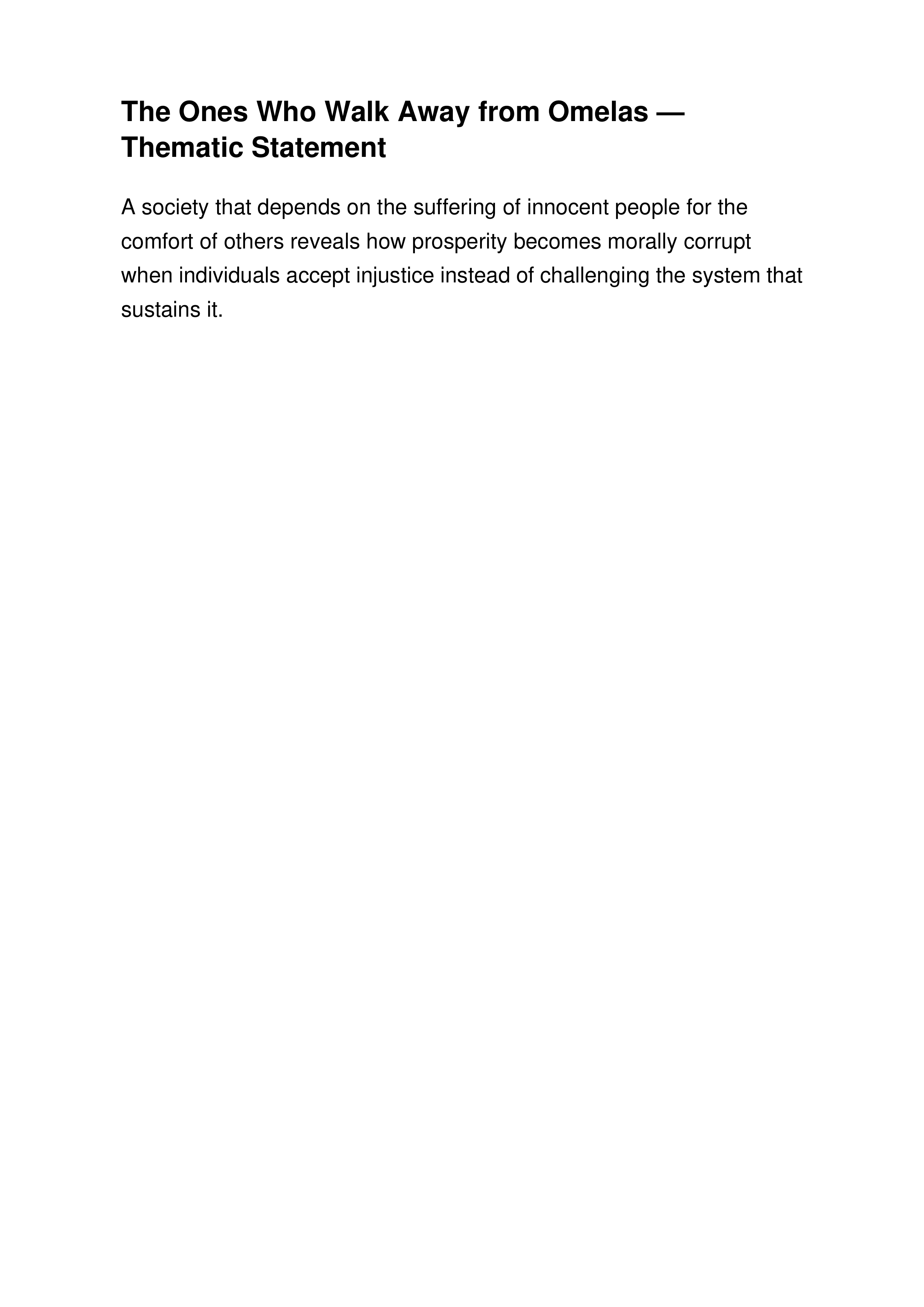 The Ones Who Walk Away from Omelas Thematic Statement — page 1