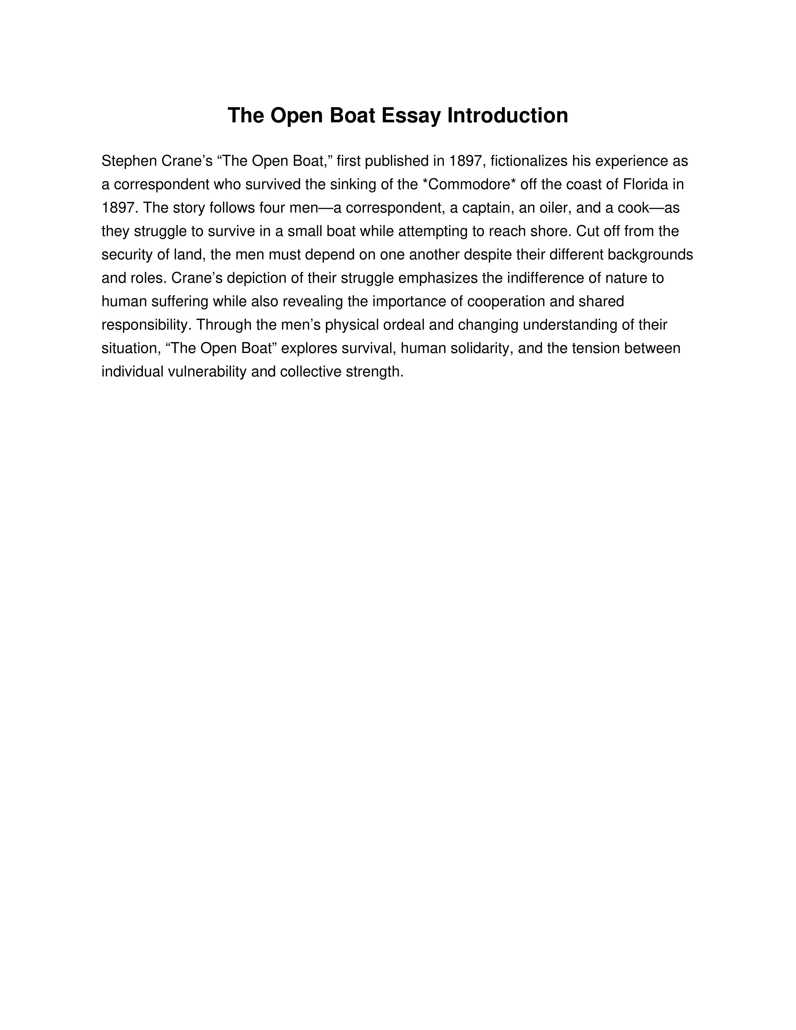 The Open Boat Essay Introduction — page 1